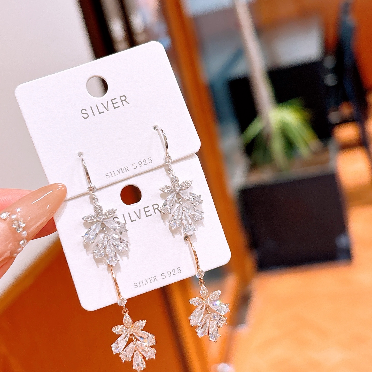 High Polish Silver Drop & Thread Earrings Delicate Office Gold