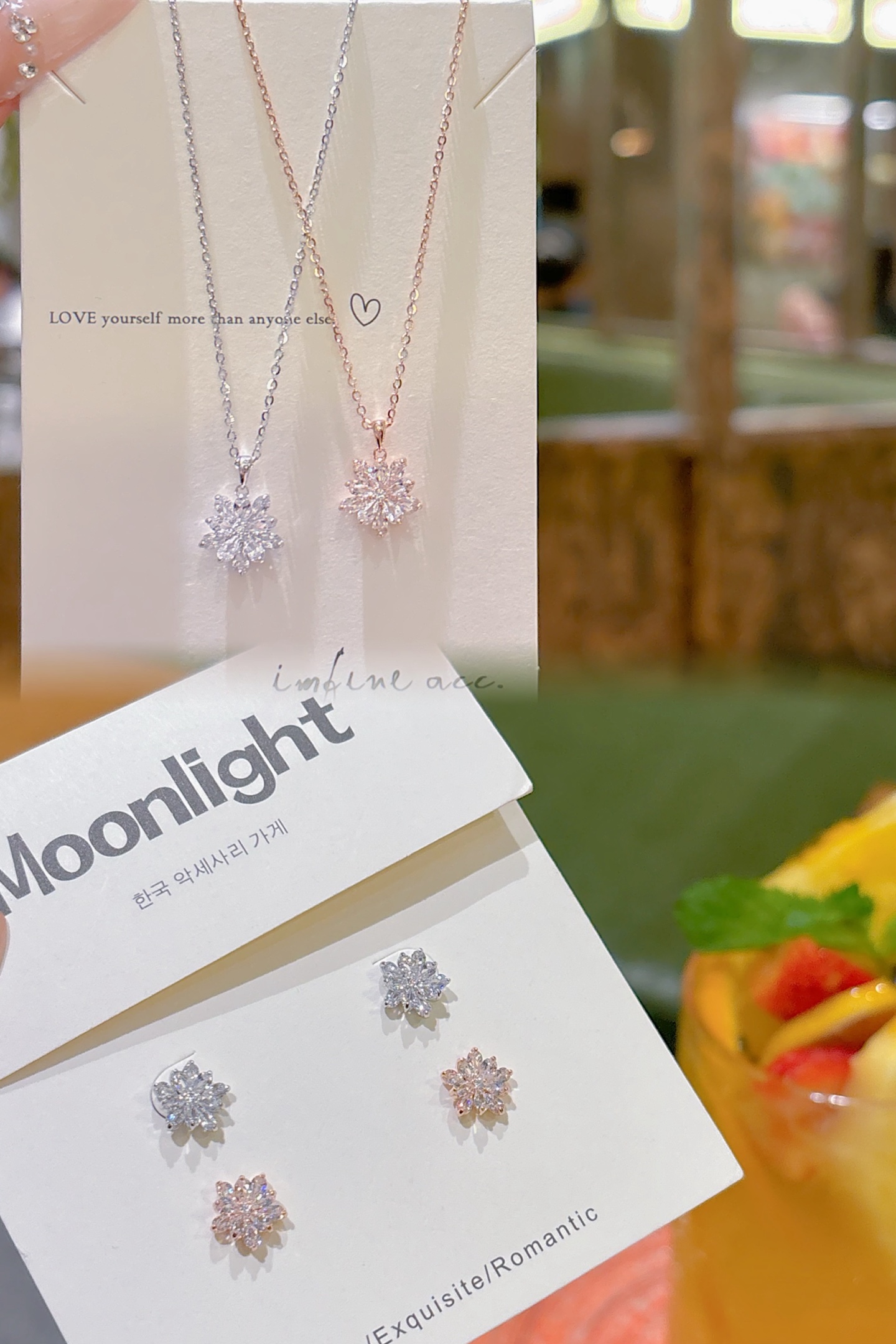 Fine Silver Earrings & Necklace Set Romantic Birthday Gold