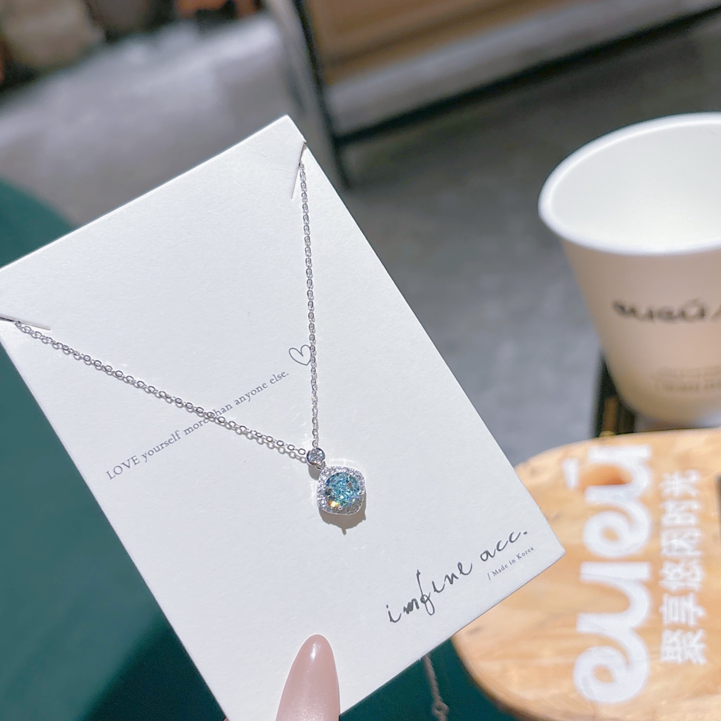 High Polish Silver High Carbon Diamond Necklace Minimalist Anniversary