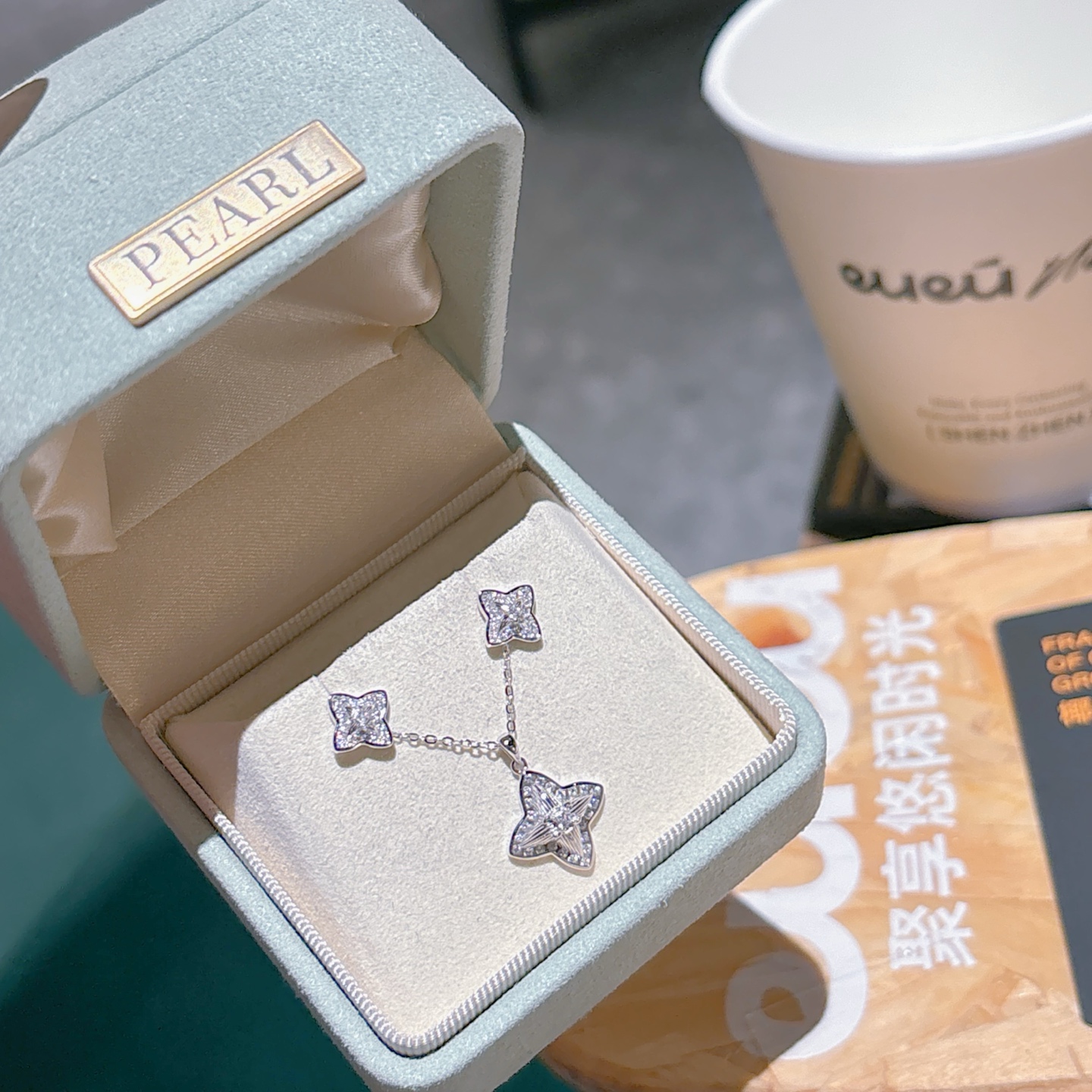 Solid Silver Earrings & Necklace Set Light Luxury Birthday Gold