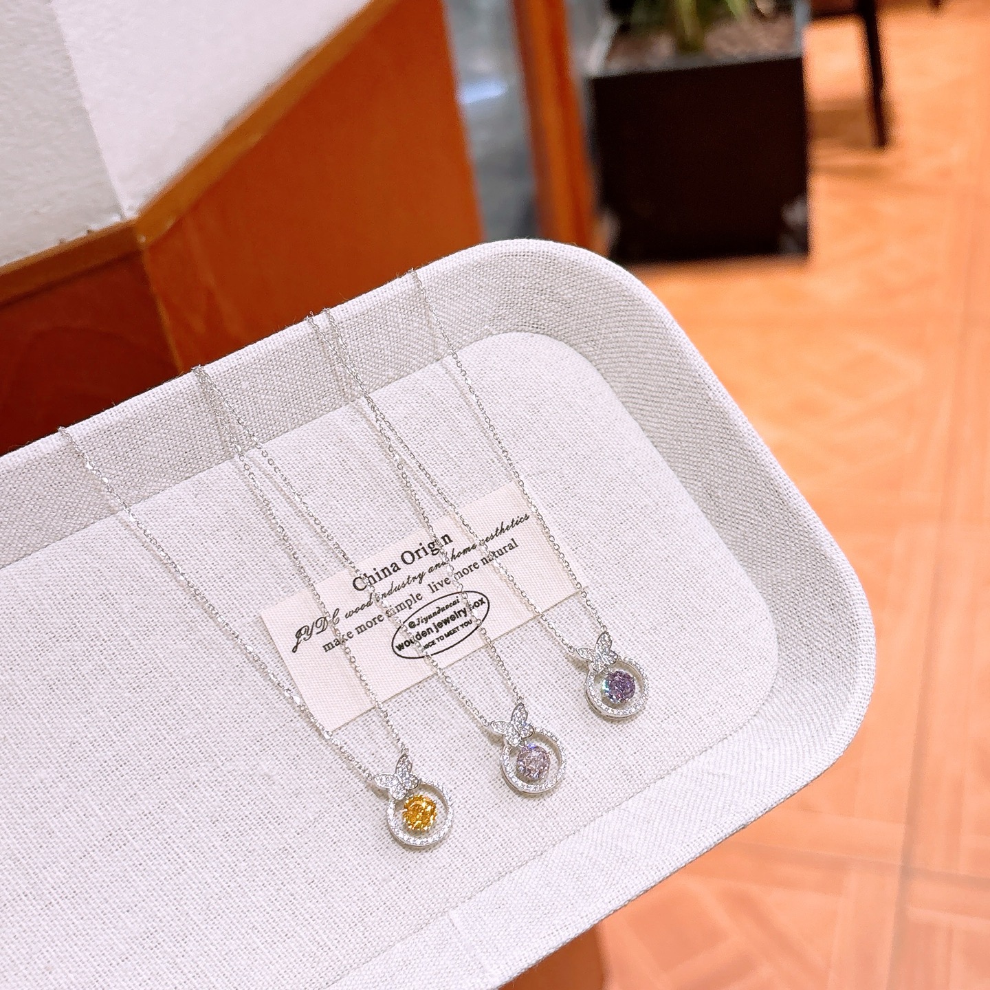 Low Allergy Silver High Carbon Diamond Necklace Minimalist Housewarming