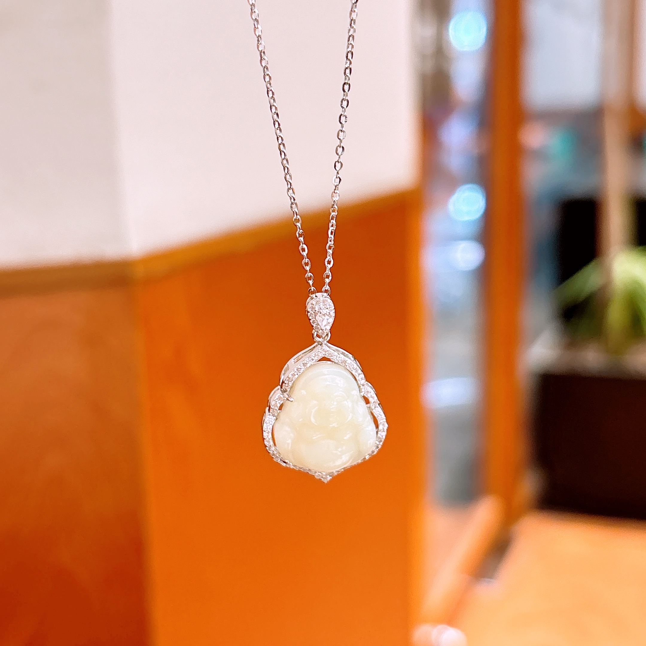 Solid Silver Hetian Jade Necklace Light Luxury Mother's Birthday