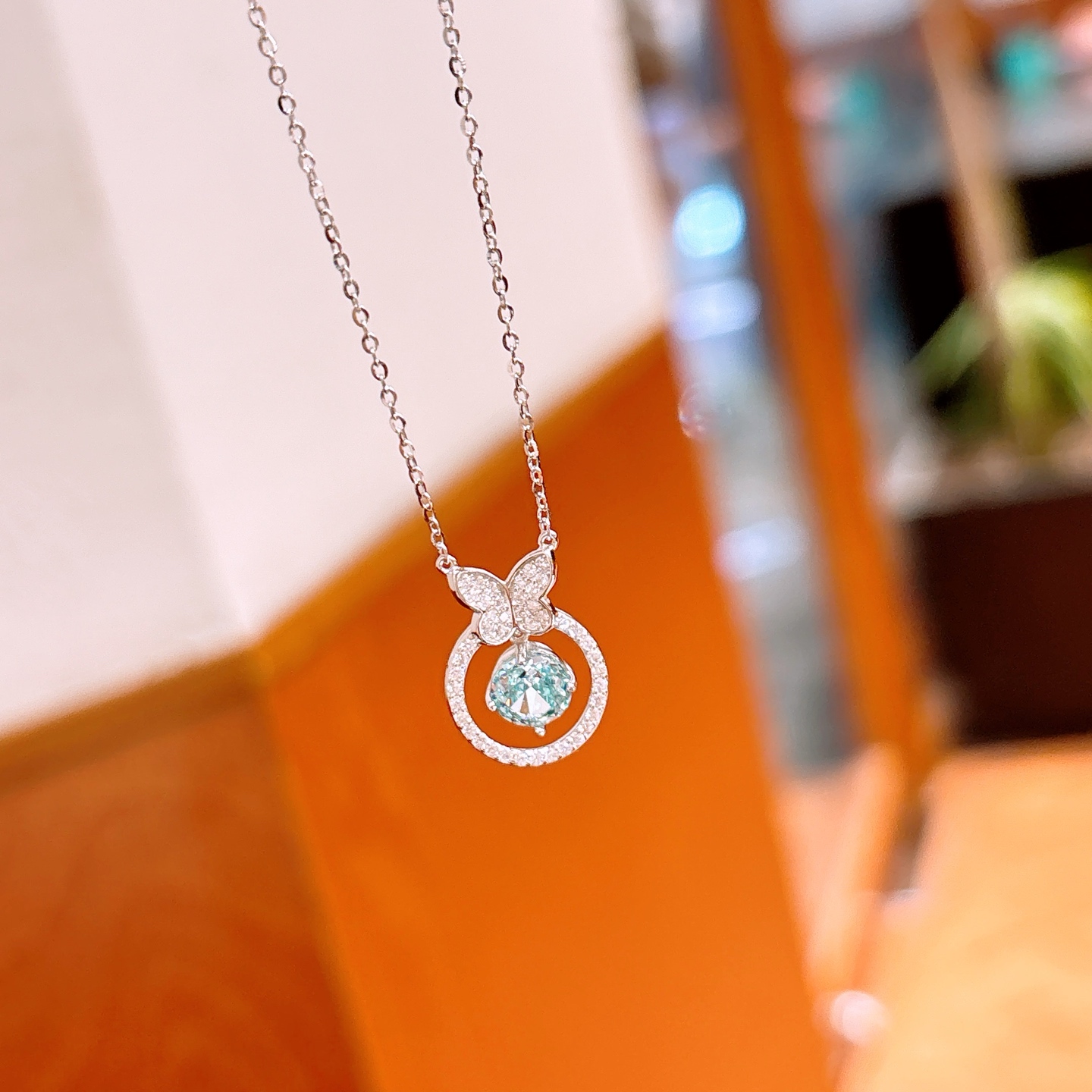 Solid Silver High Carbon Diamond Necklace Forest Graduation Silver