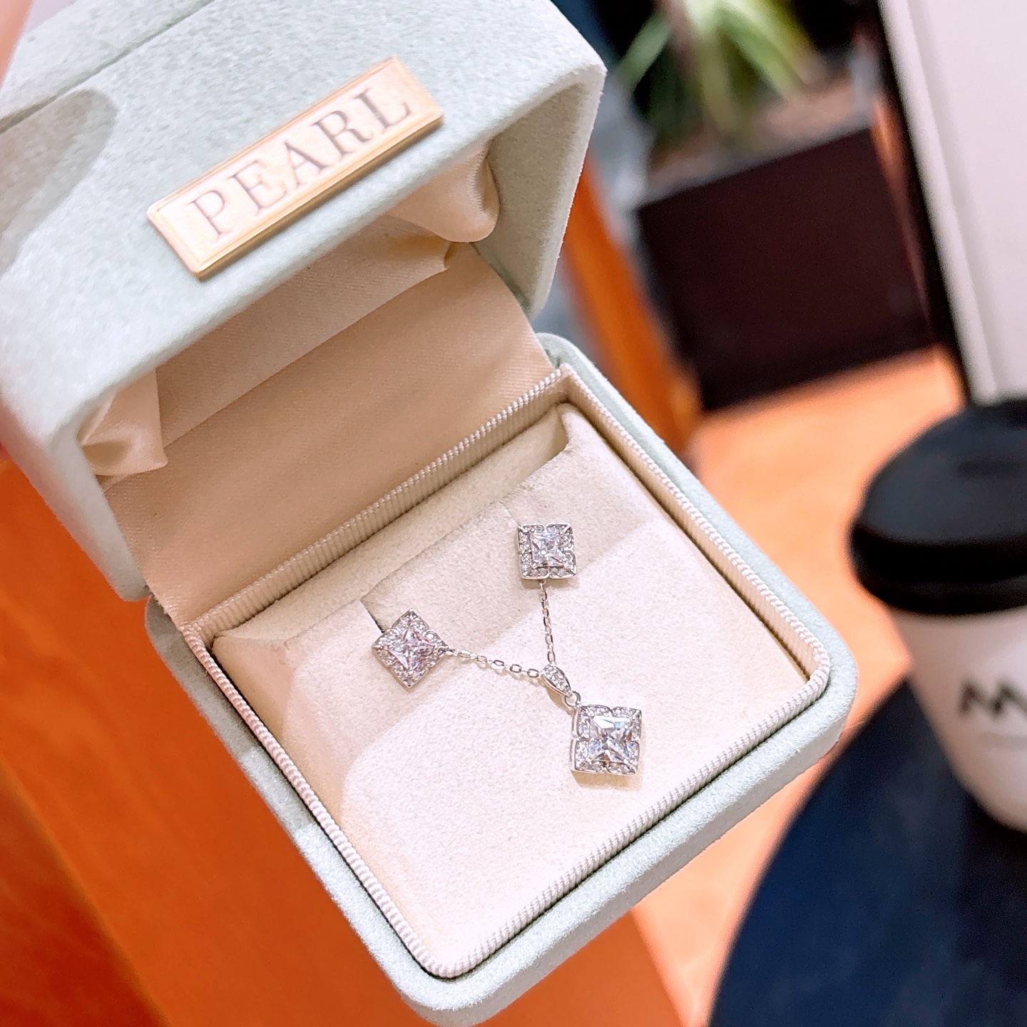 Nickel Free Silver Earrings & Necklace Set Forest Wedding Favor Gold