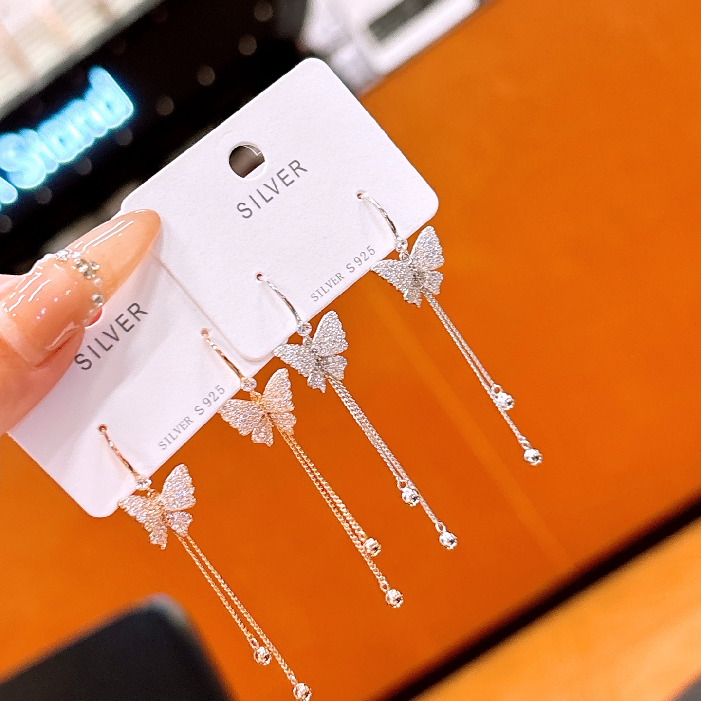 幻想的純銀ドロップ＆スレッドイヤリングシルバー 誕生日