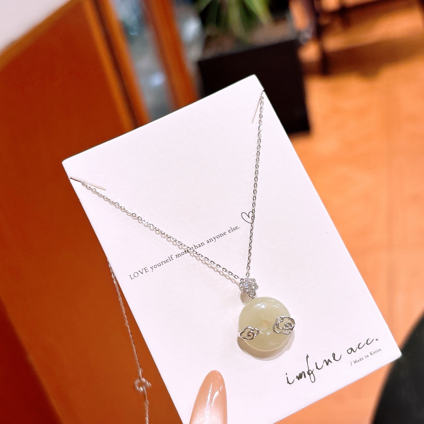 Solid Silver Hetian Jade Necklace Sweet & Cool Engagement Gold