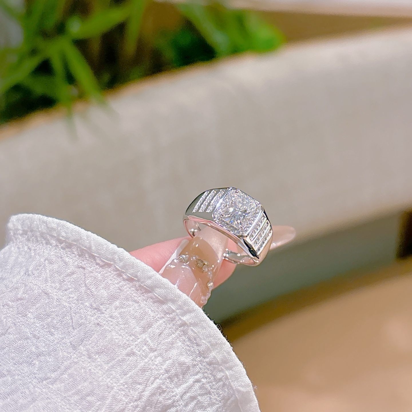 Hypoallergenic Silver Moissanite Ring Forest Travel Gold