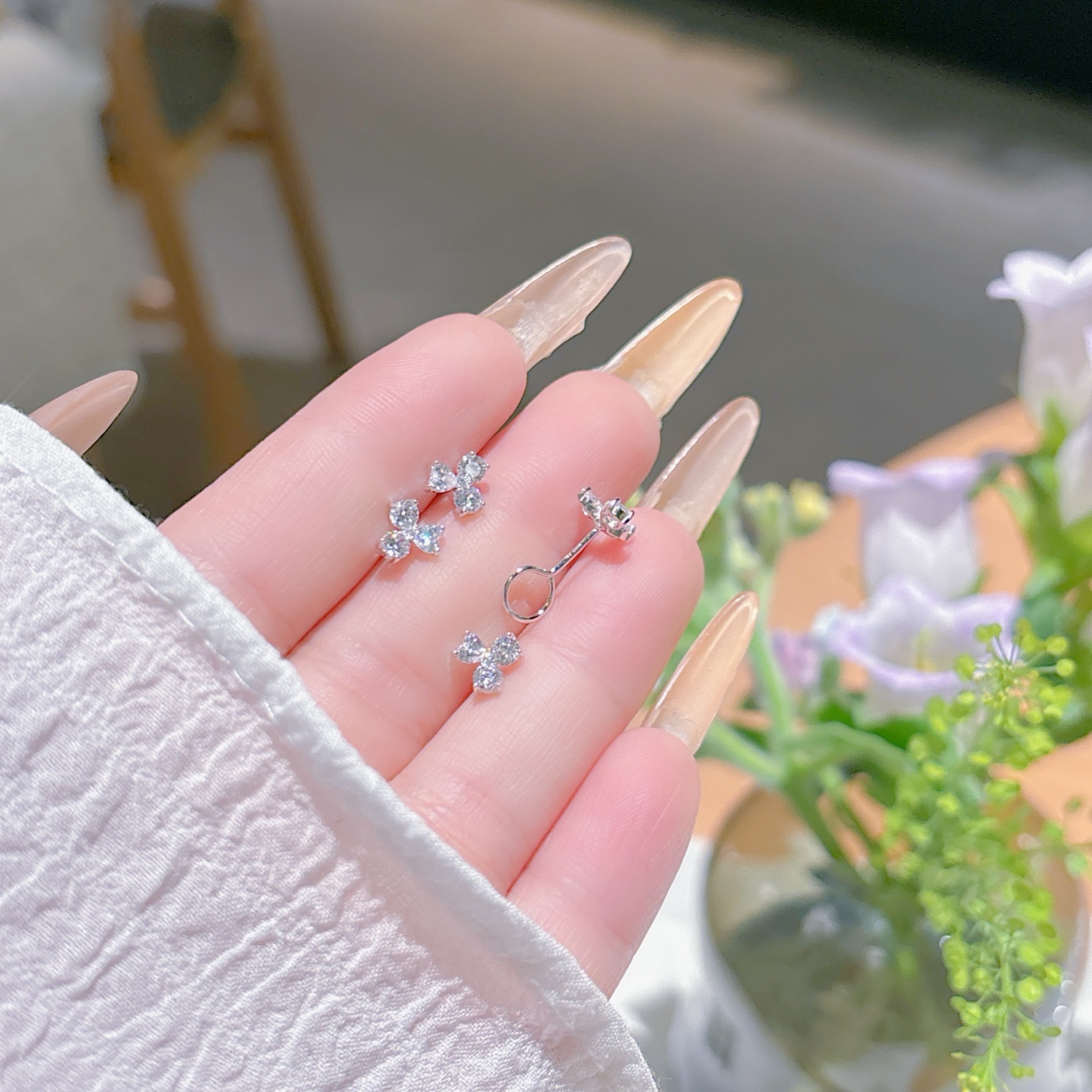 S925 Sterling Silver Anti-Loss Earrings Forest Engagement Silver