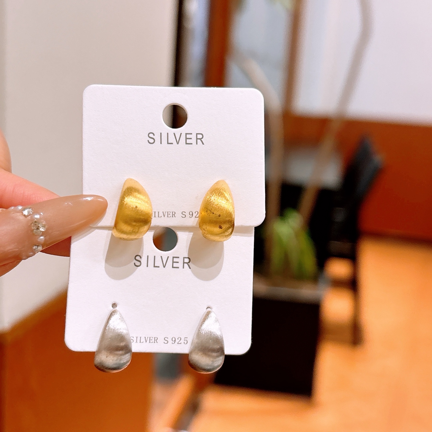 ユニーク925シルバーイヤリングゴールド 父の日