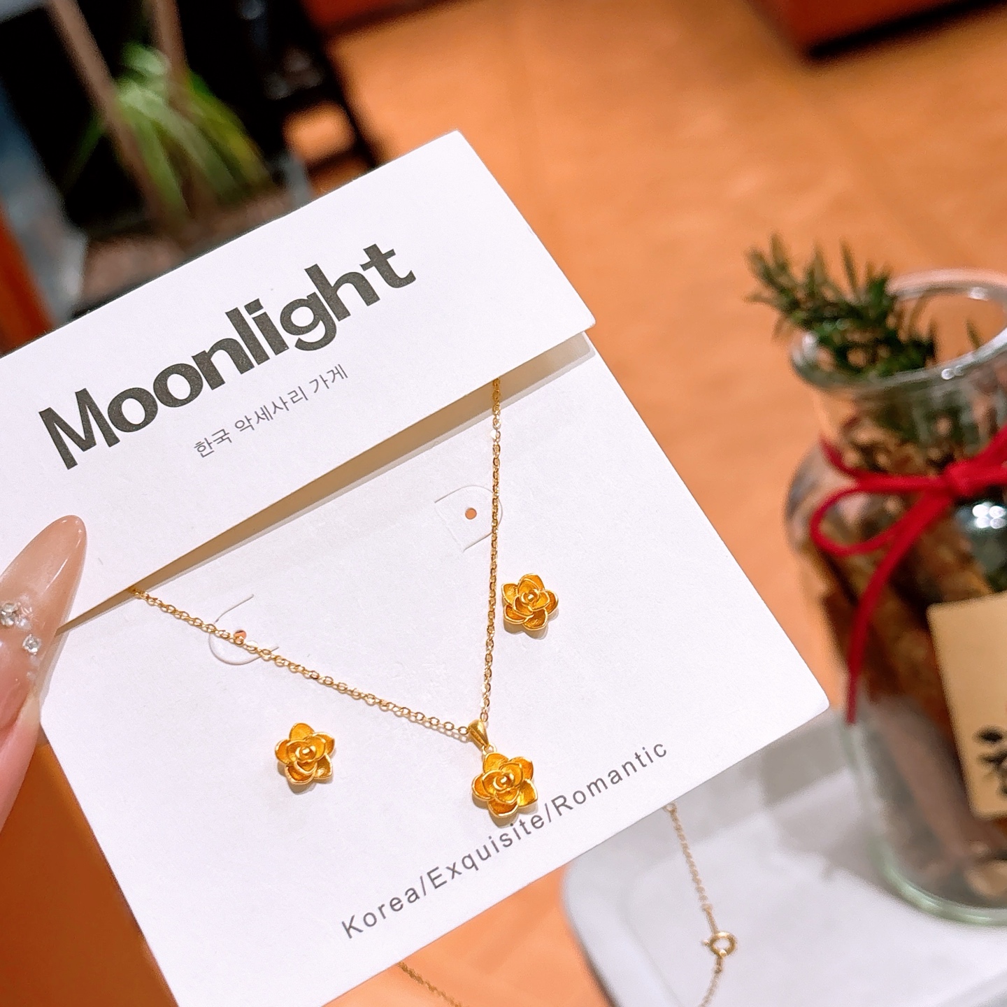 柔らか高品質シルバーイヤリング＆ネックレスセットゴールド 誕生日