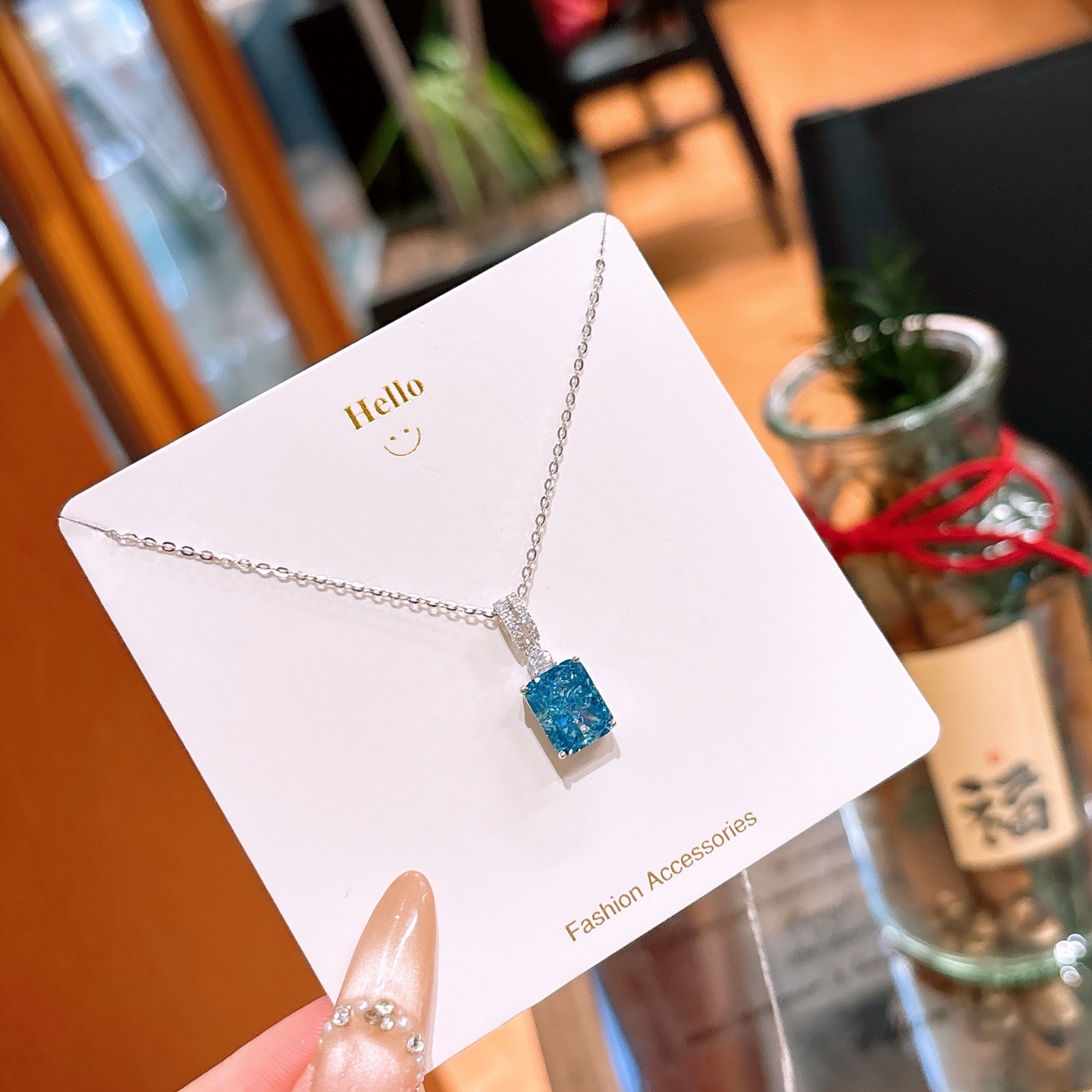 High Polish Silver High Carbon Diamond Necklace Korean Style Proposal