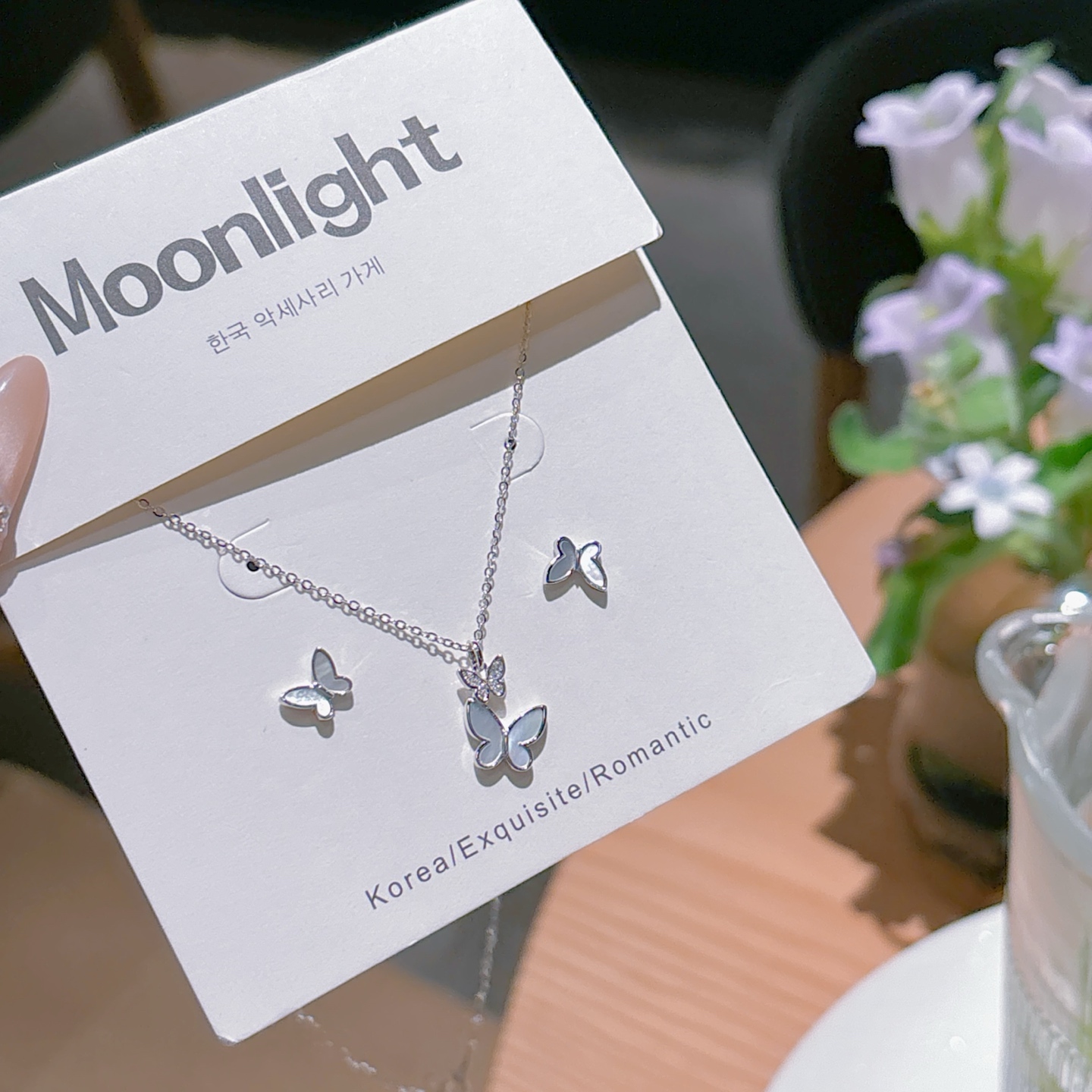 インスタ風純銀イヤリング＆ネックレスセットシルバー 晩餐会