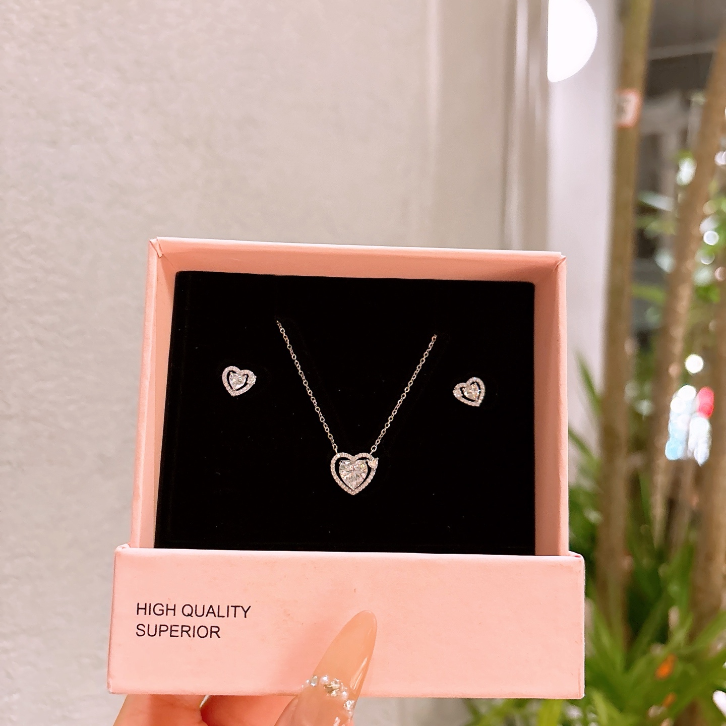 Fine Silver Earrings & Necklace Set Light Luxury Proposal Gold