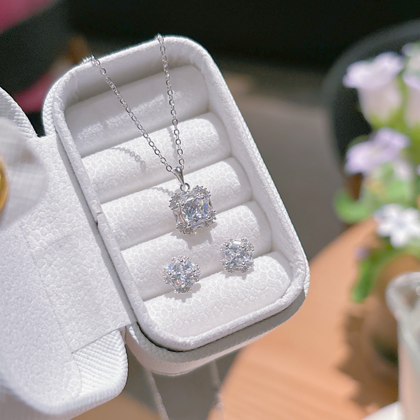 High Polish Silver Earrings & Necklace Set Korean Style Workplace Gold