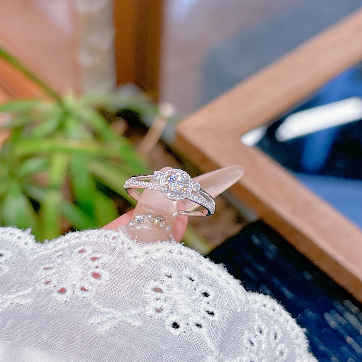 925 Silver Moissanite Ring Soft Banquet Gold