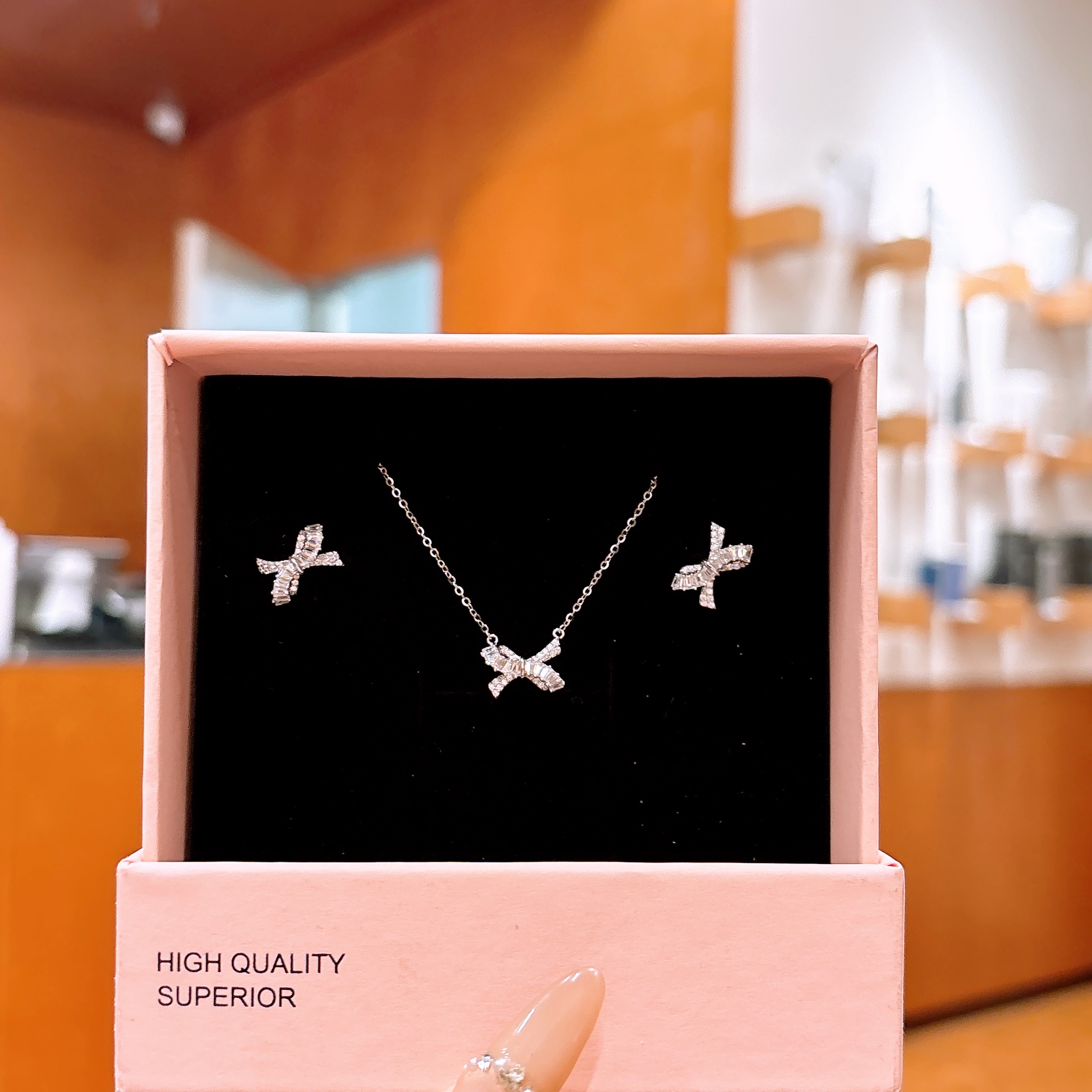 Low Allergy Silver Earrings & Necklace Set Elegant Date Night Gold