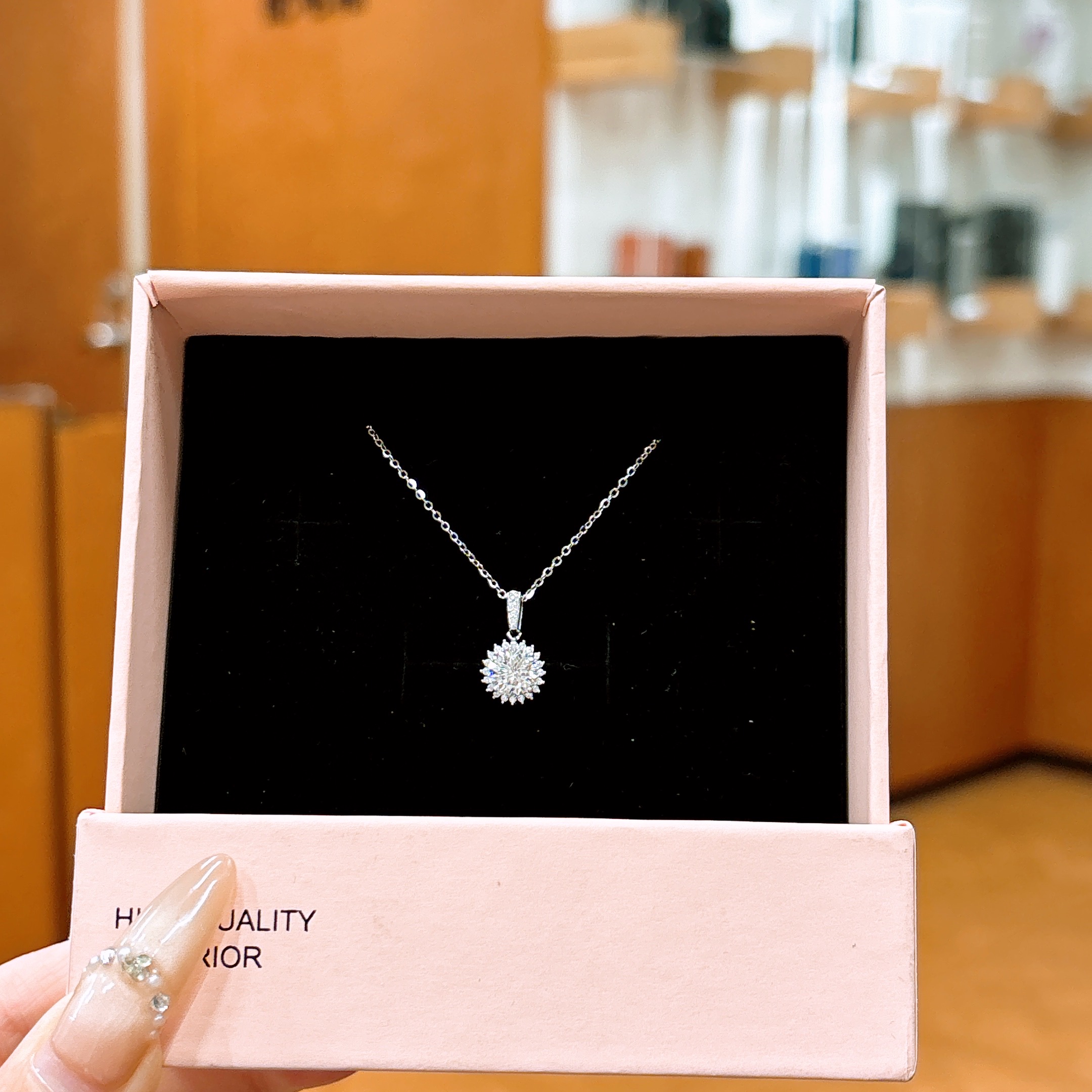 Nickel Free Silver Moissanite Necklace Playful Engagement Gold