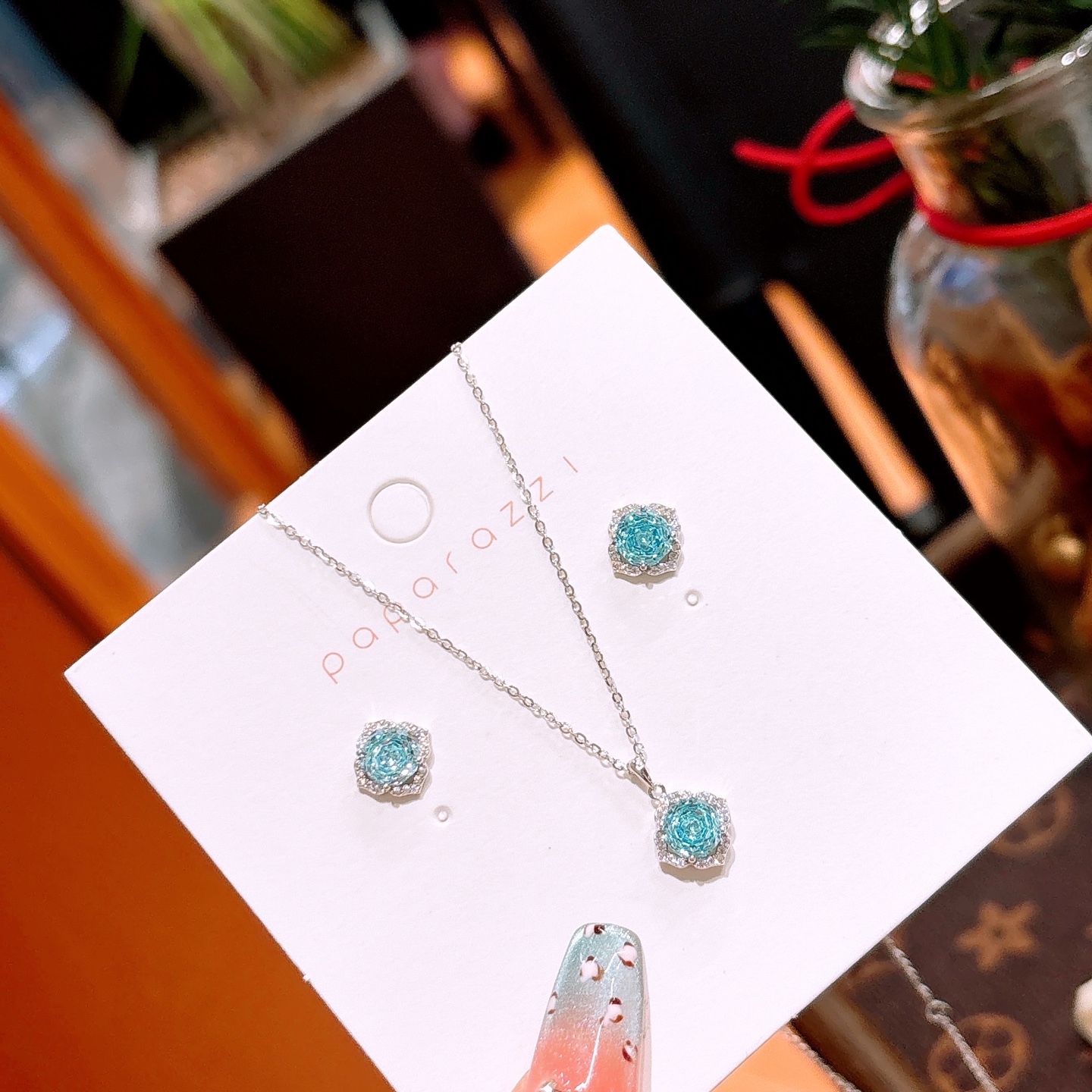 Solid Silver Earrings & Necklace Set Forest Wedding Favor Silver