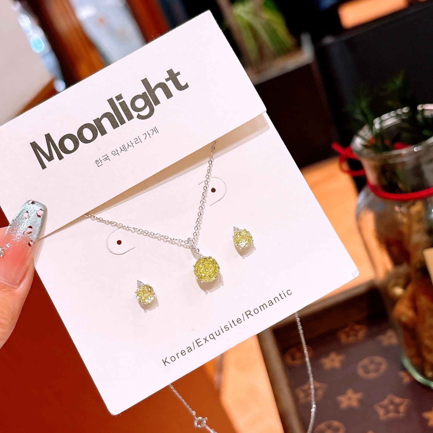 S925 Sterling Silver Earrings & Necklace Set Forest Christmas Gold