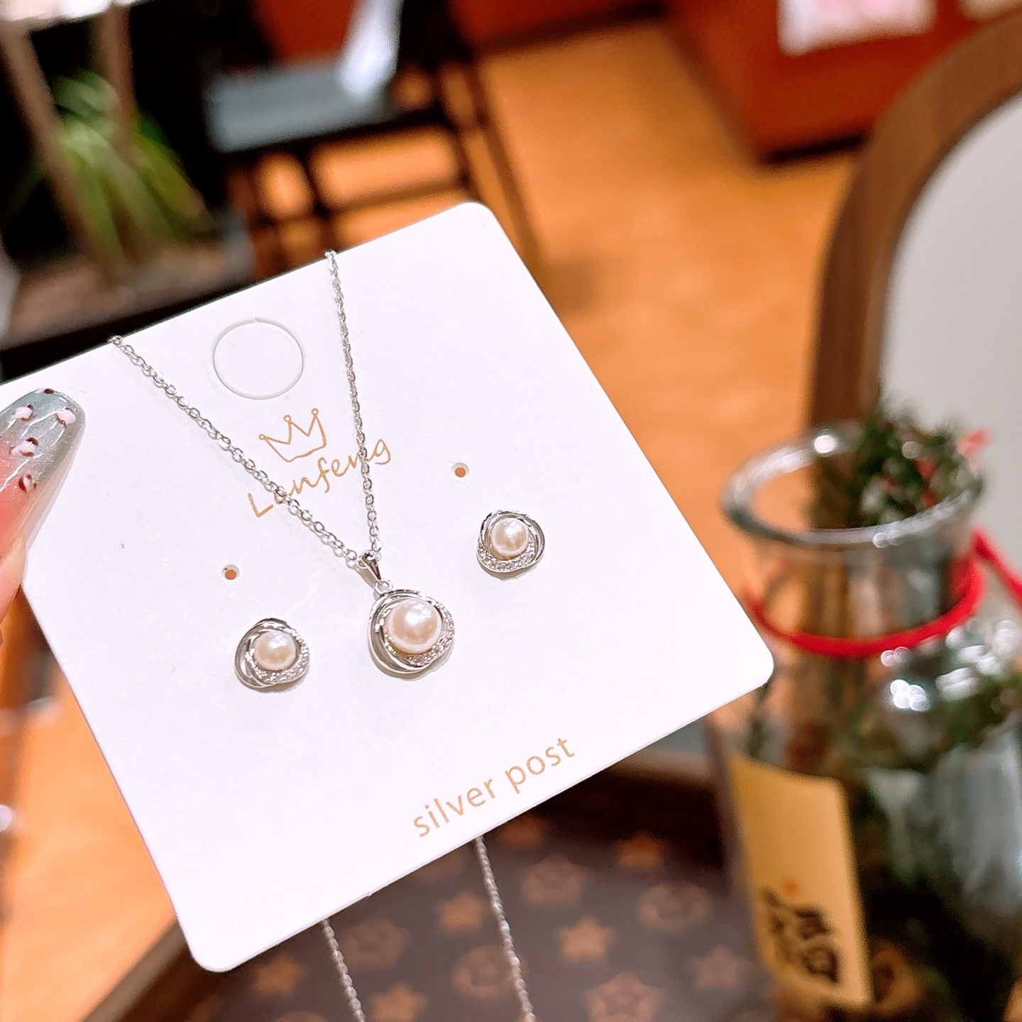 925 Silver Earrings & Necklace Set Intellectual Anniversary Gold