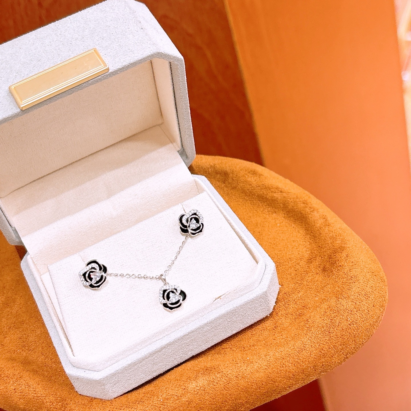 Fine Silver Earrings & Necklace Set Soft Spring Festival Gold