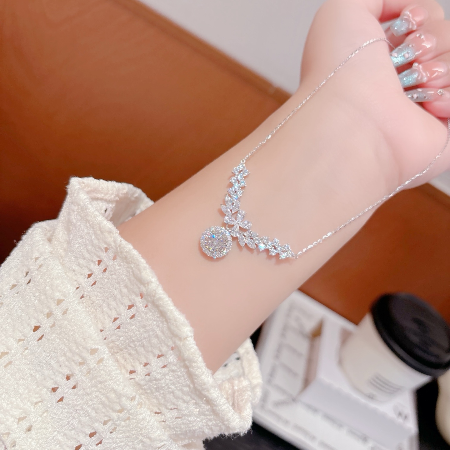 Solid Silver Moissanite Necklace Vintage New Year Gold