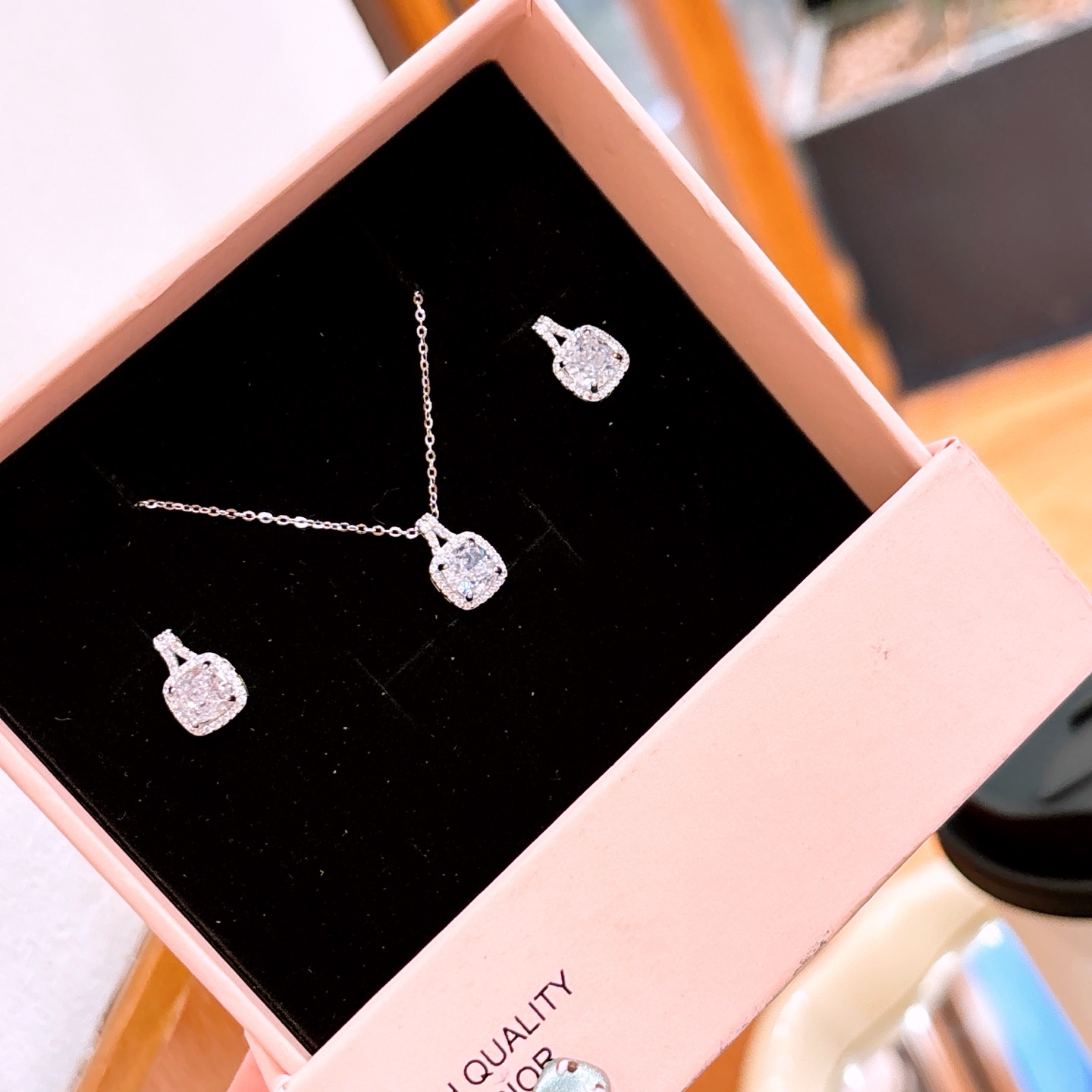 925 Silver Earrings & Necklace Set Pure Annual Party Gold