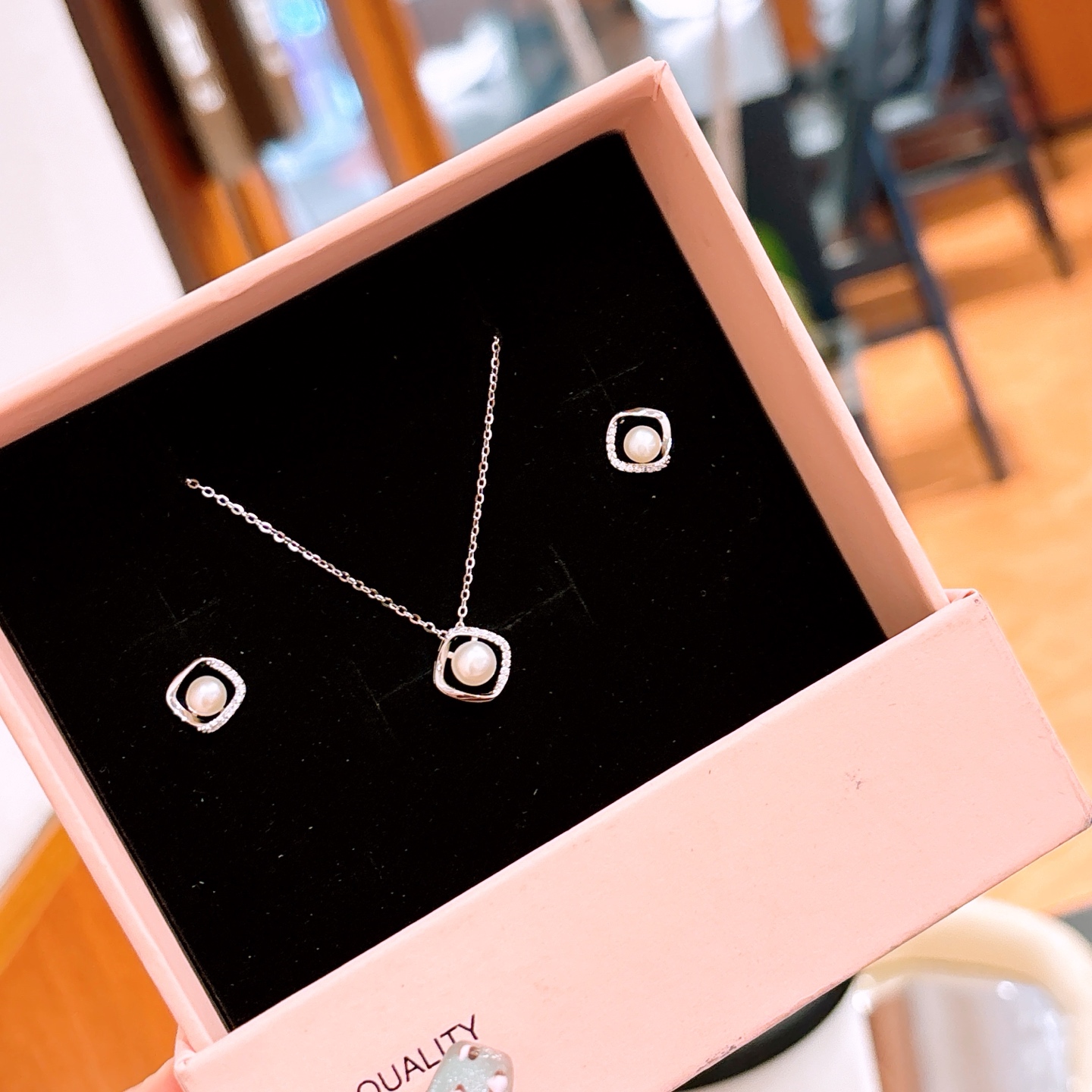 Solid Silver Earrings & Necklace Set Light Luxury Engagement Silver