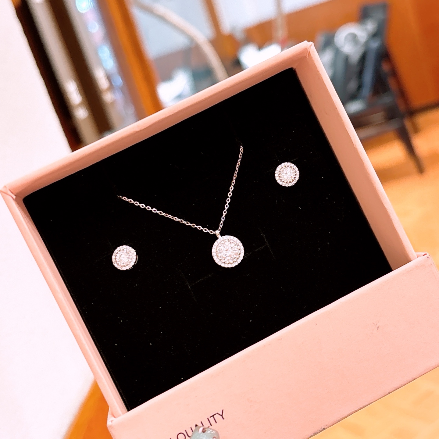 Low Allergy Silver Earrings & Necklace Set Ethereal Graduation Gold