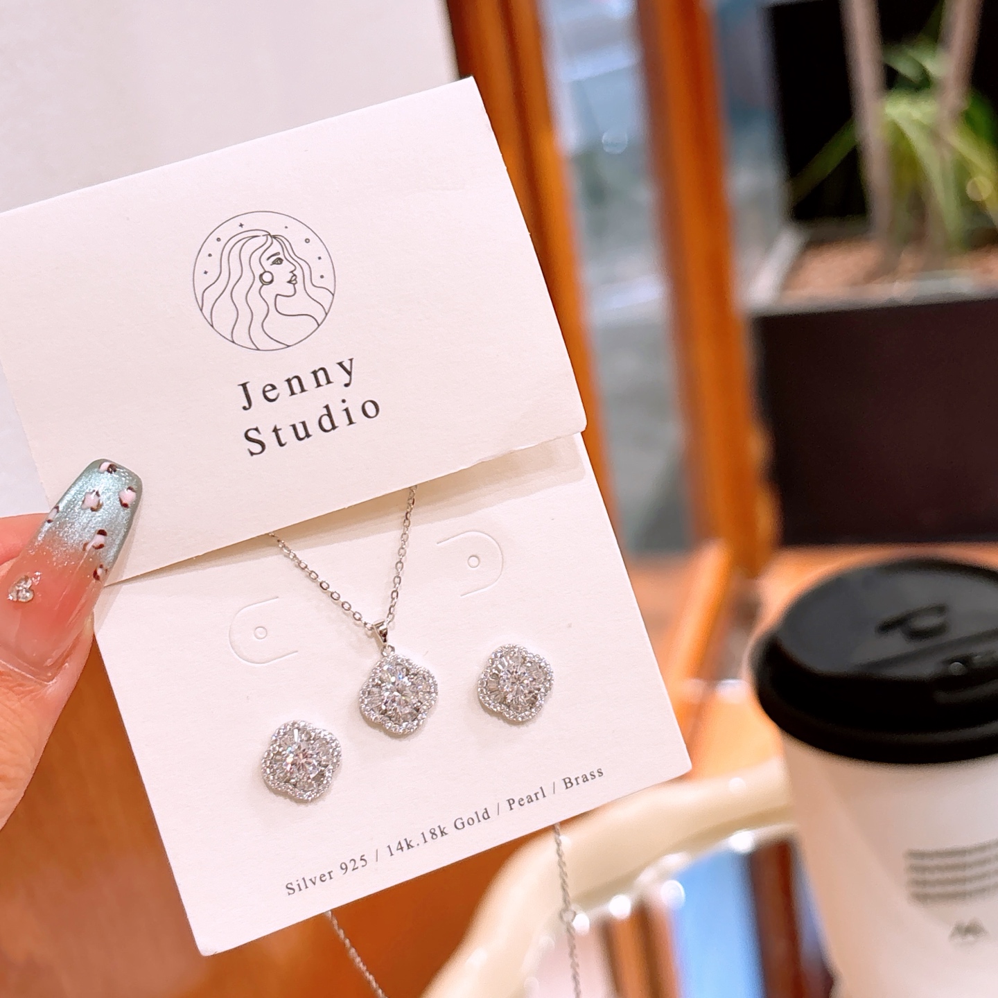 High Polish Silver Earrings & Necklace Set Forest Christmas Silver