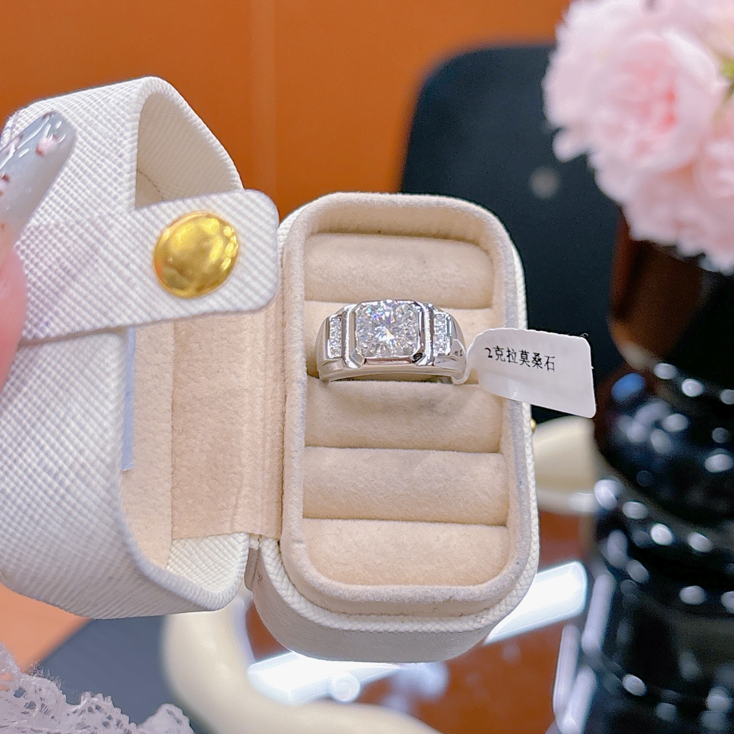 Nickel Free Silver Men's Moissanite Ring Precision Engagement Gold