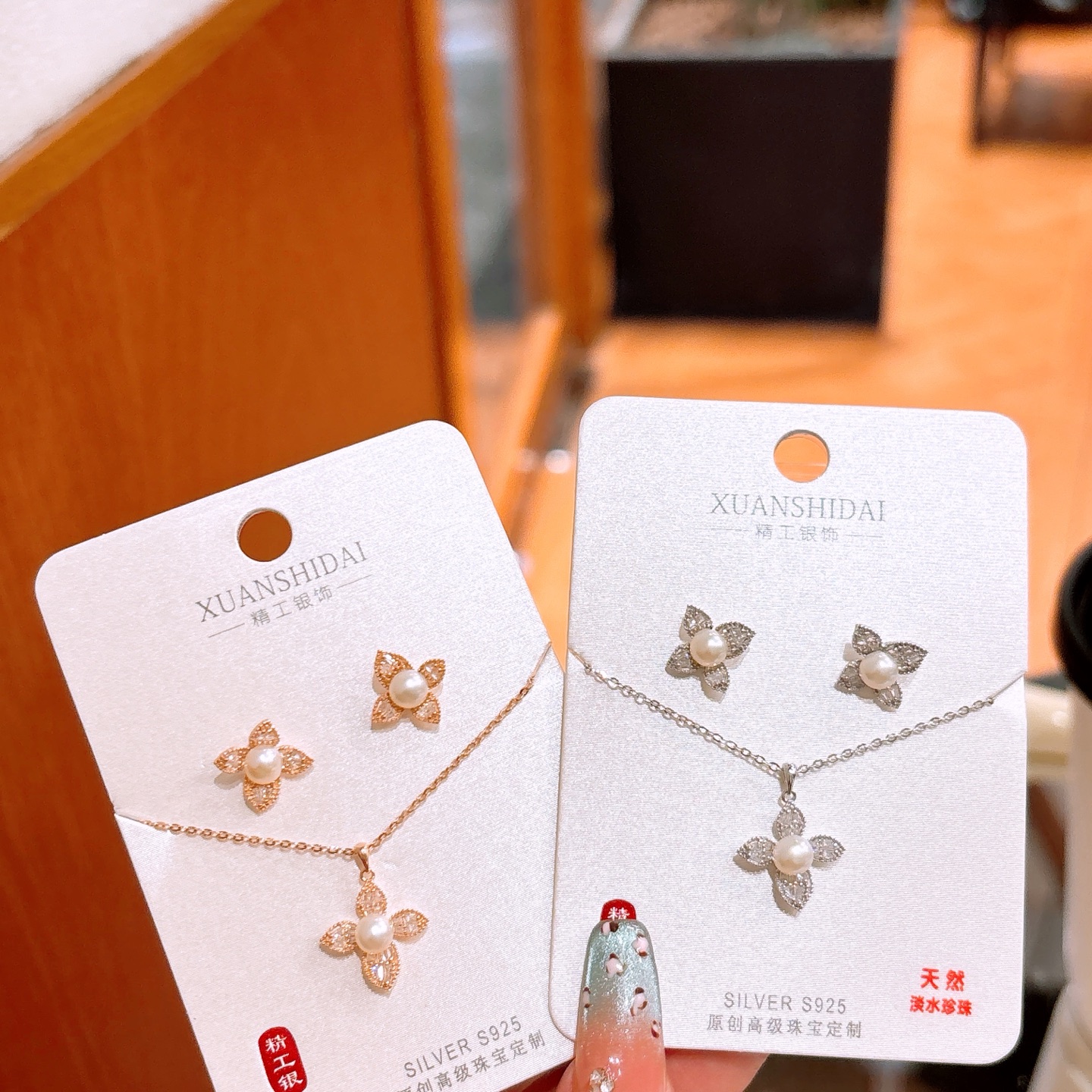 精巧ニッケル無添加銀イヤリング＆ネックレスセットシルバー 通勤