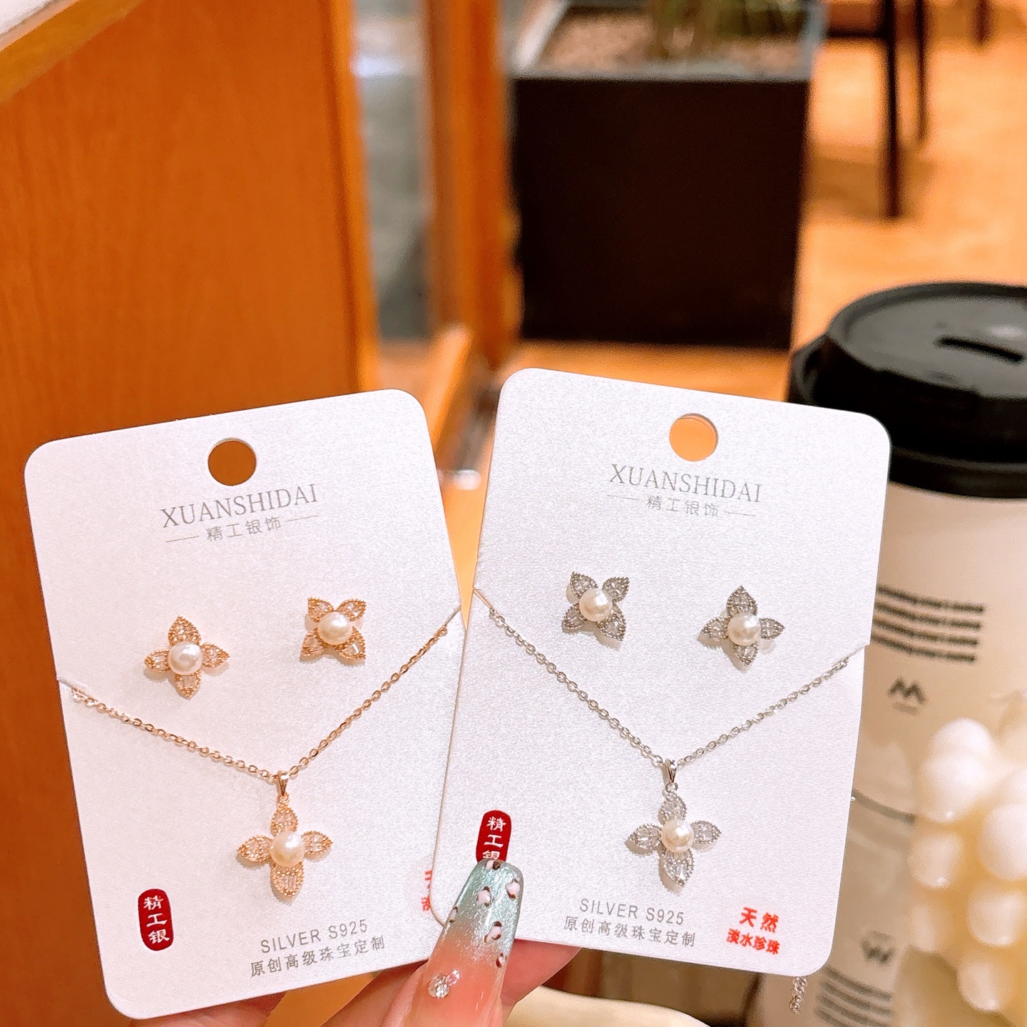 清純S925スターリングシルバーイヤリング＆ネックレスセットシルバー 自分へのご褒美