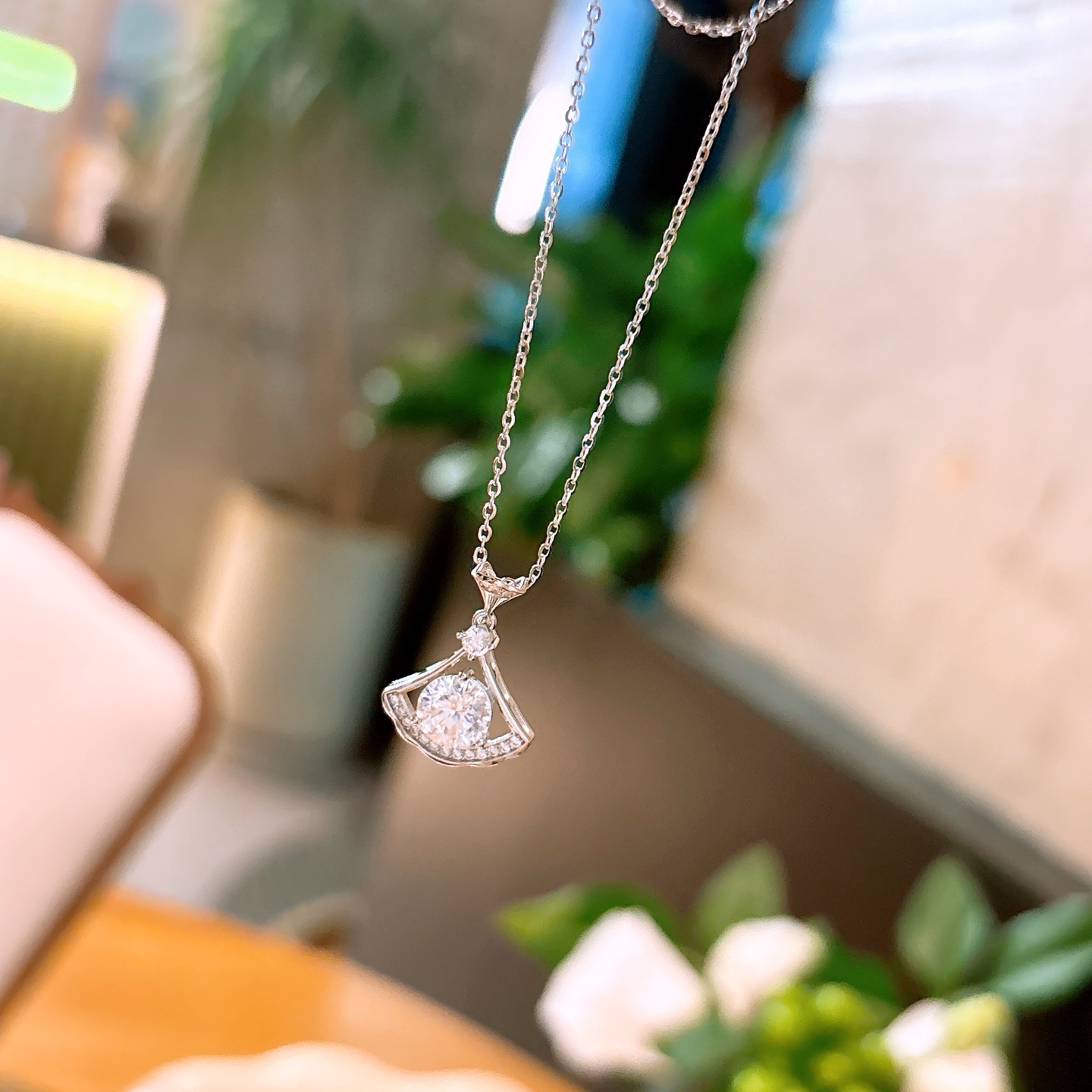 High Polish Silver Moissanite Necklace Korean Style Housewarming Gold