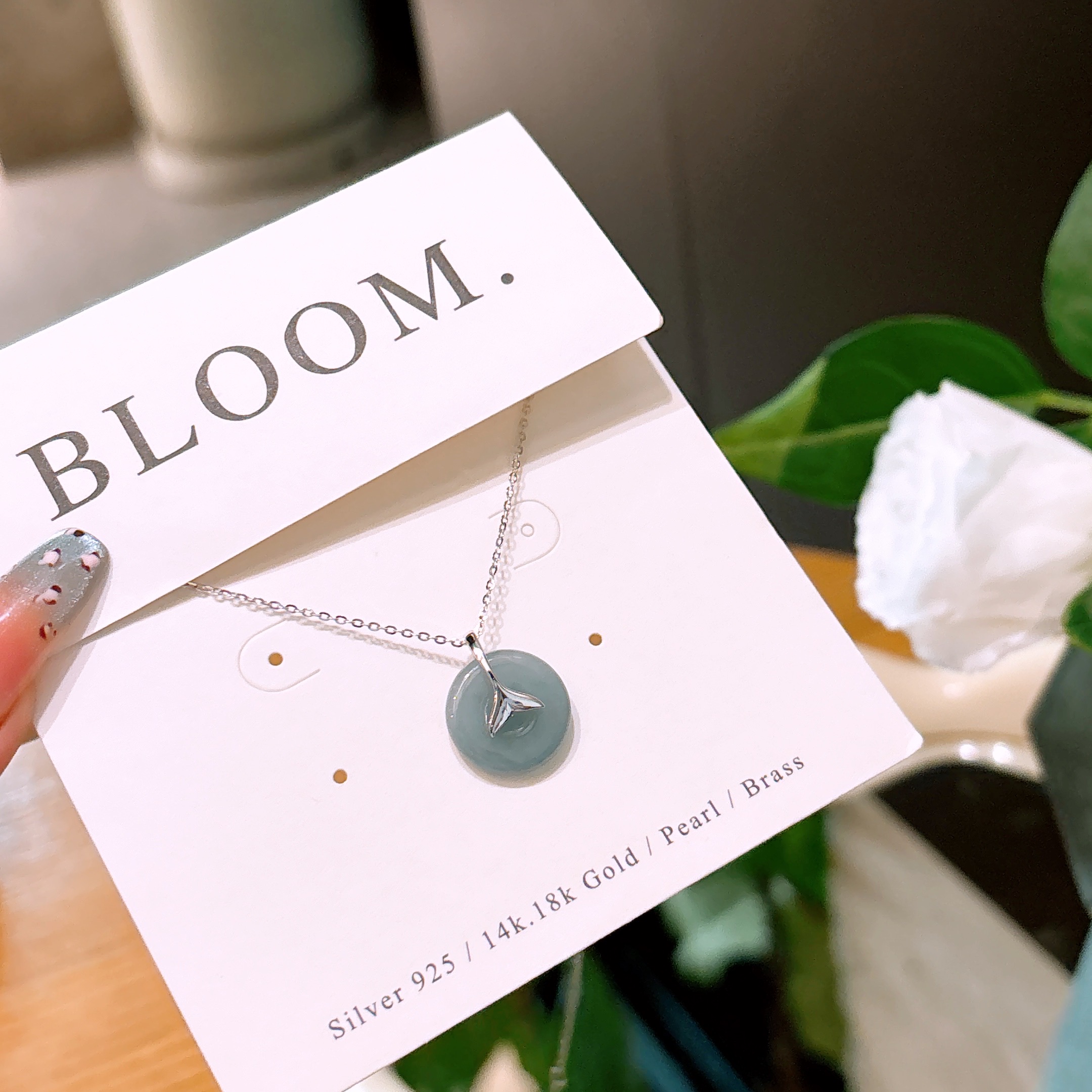 Low Allergy Silver Jadeite Necklace Fashion Workplace Silver