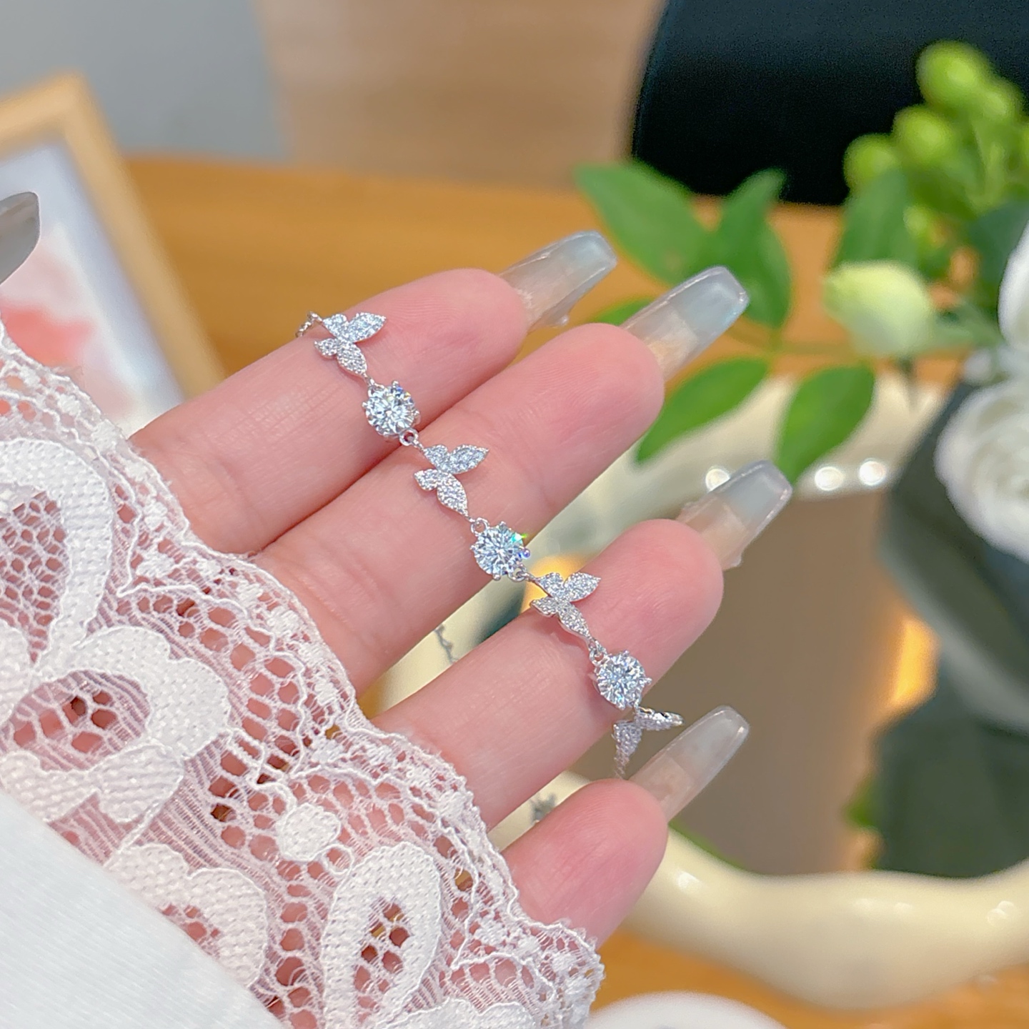 Nickel Free Silver Moissanite Bracelet Chic Spring Festival Silver