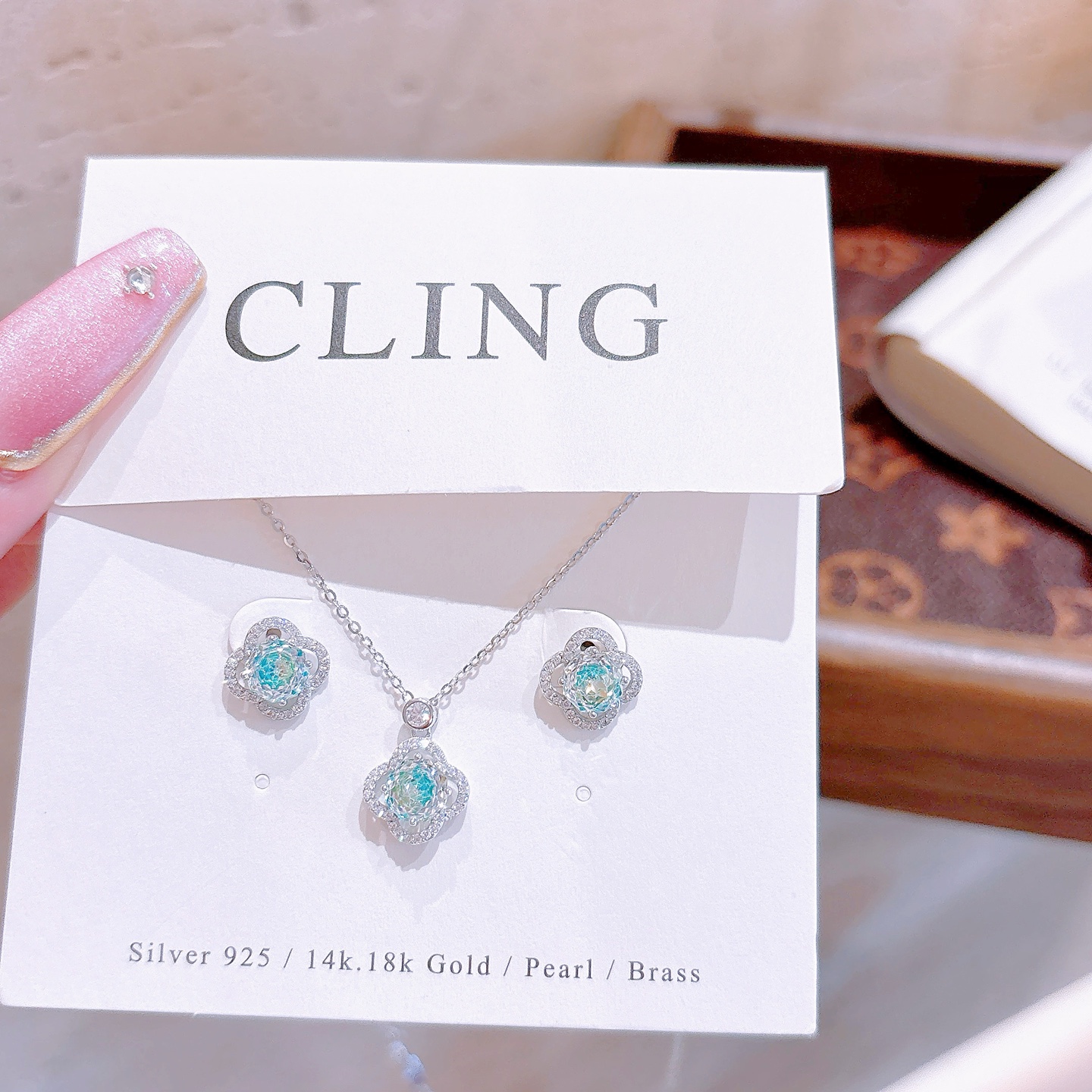 Hypoallergenic Silver Earrings & Necklace Set Forest Birthday Silver