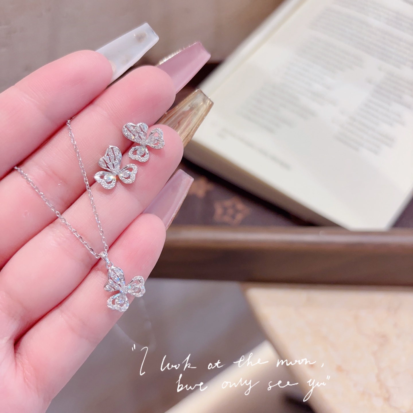 Fine Silver Earrings & Necklace Set Dainty Gift for Her Gold