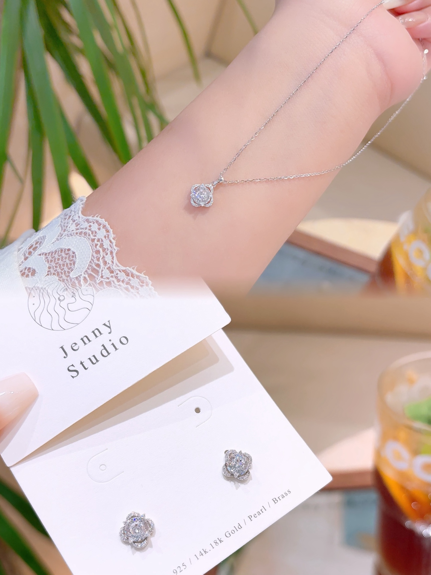 Hypoallergenic Silver Earrings & Necklace Set French Valentine's Day