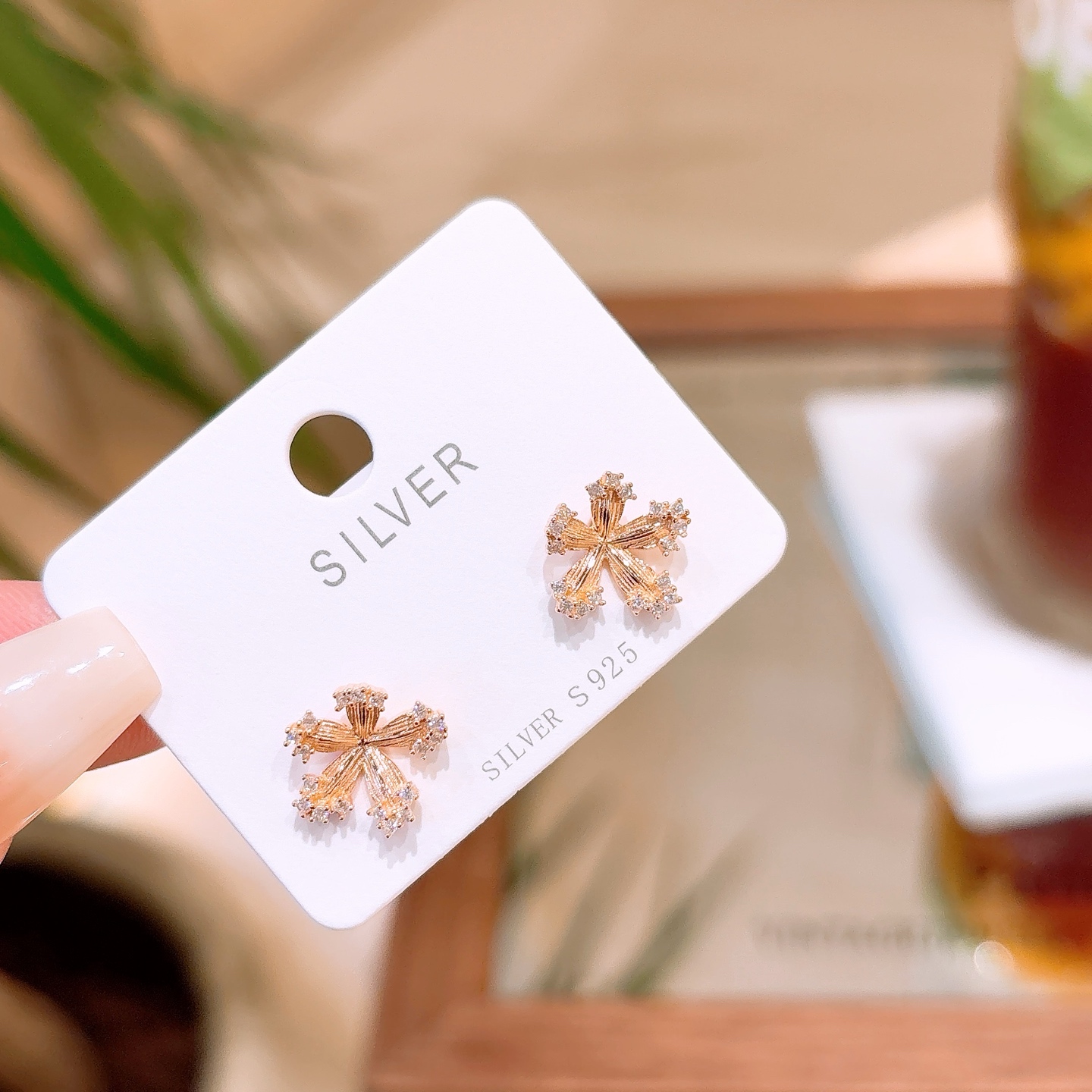 Solid Silver Earrings Forest Christmas Gold