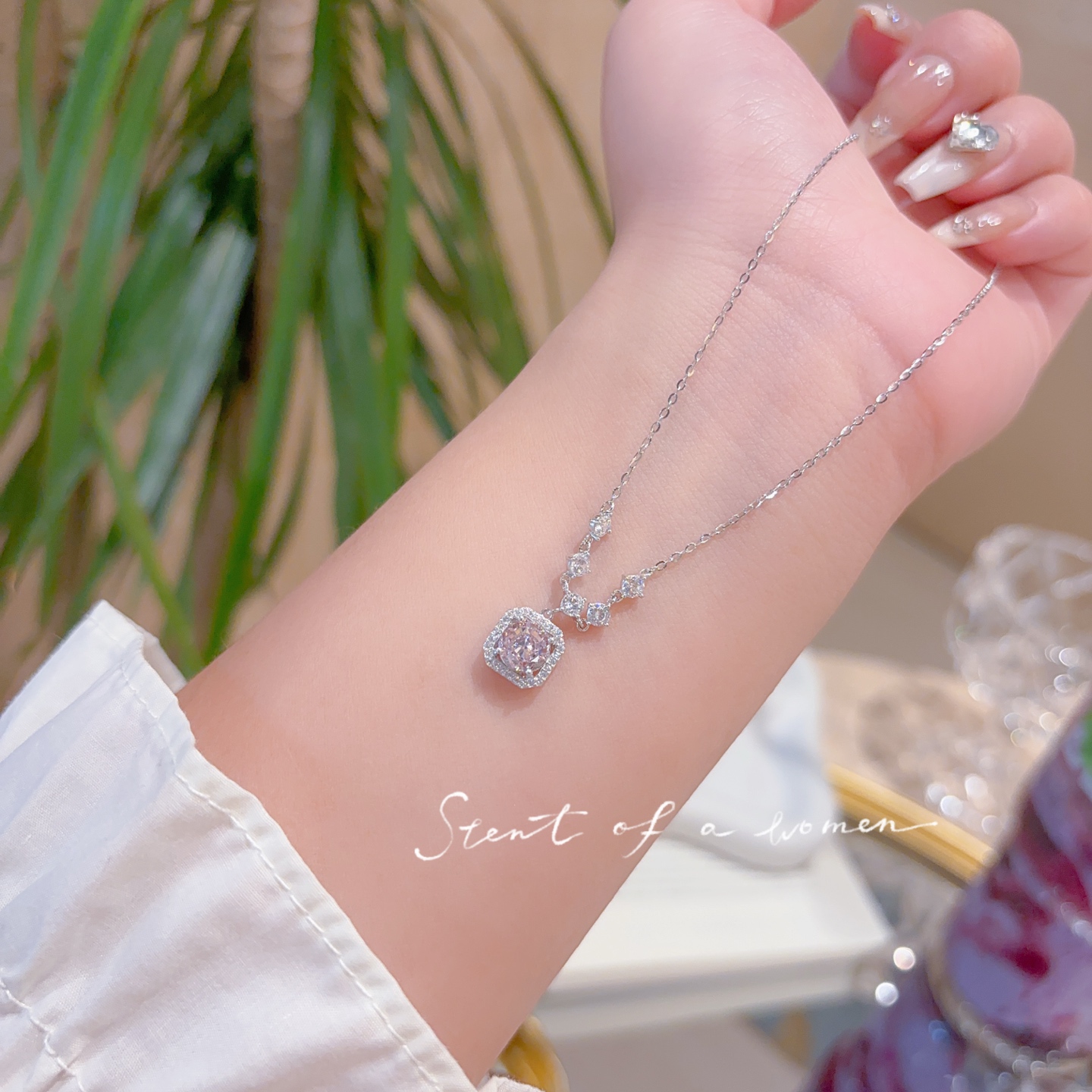 925 Silver High Carbon Diamond Necklace Light Luxury Banquet Gold