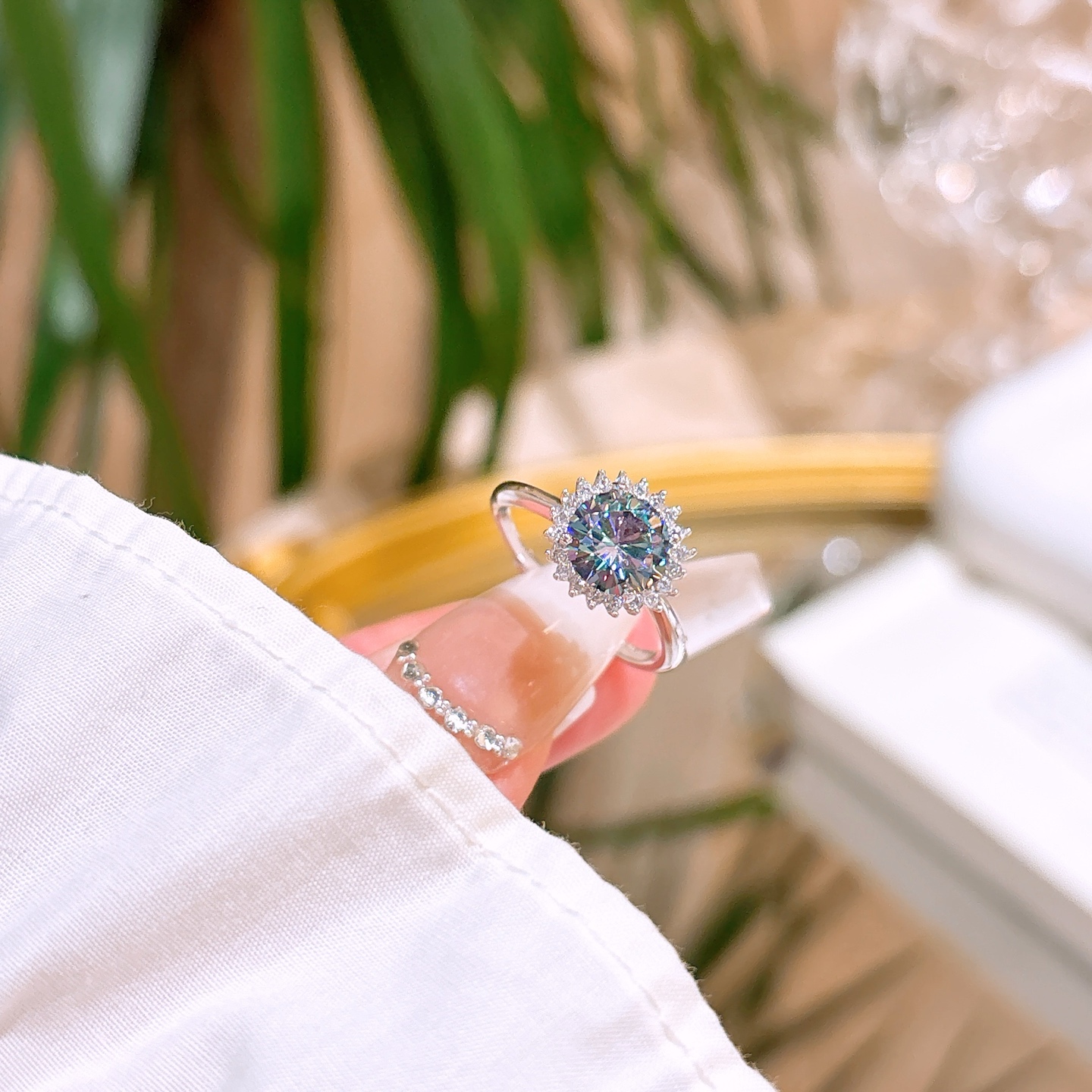 Fine Silver Moissanite Ring Chic Gift for Her Silver