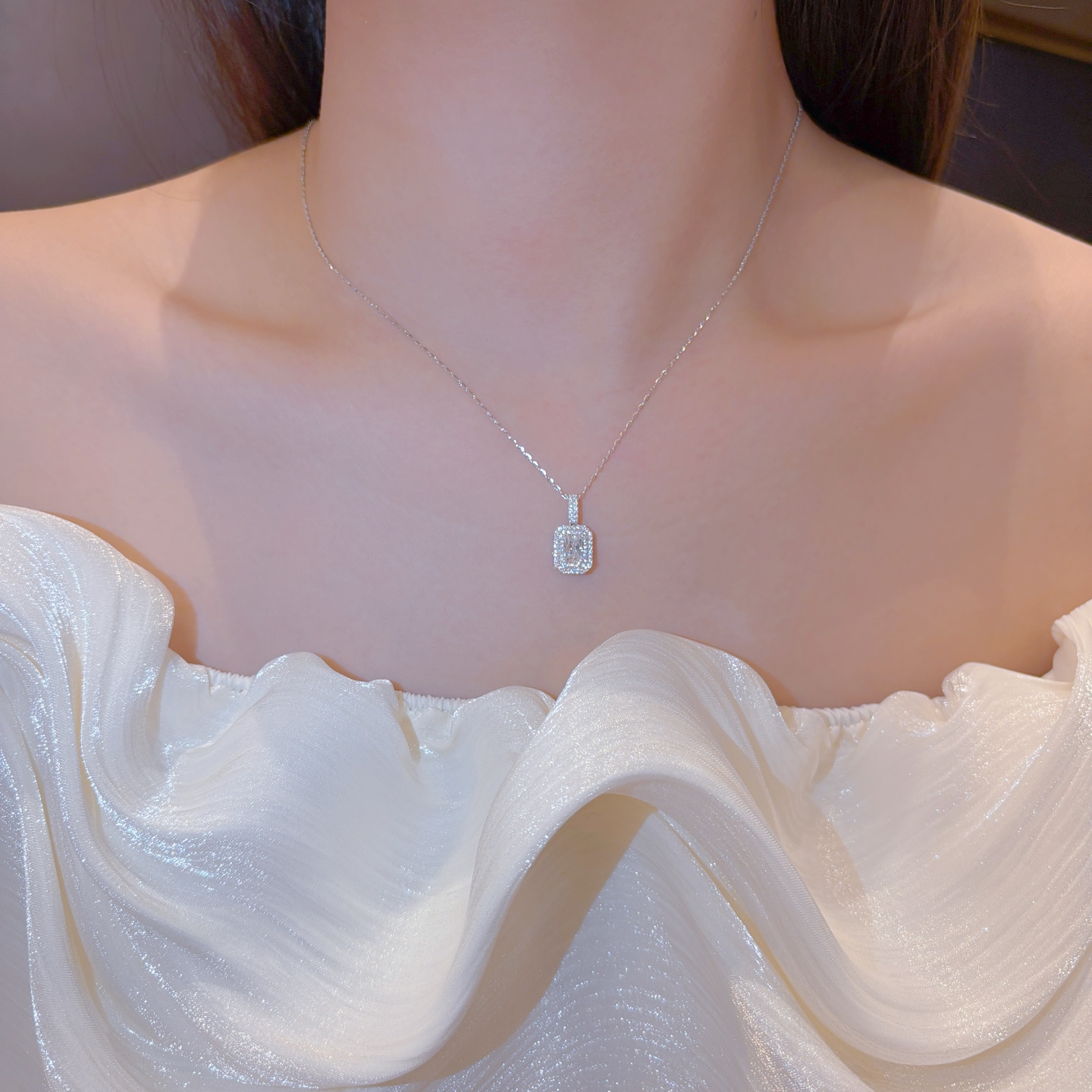 Nickel Free Silver Moissanite Necklace Minimalist Workplace Silver