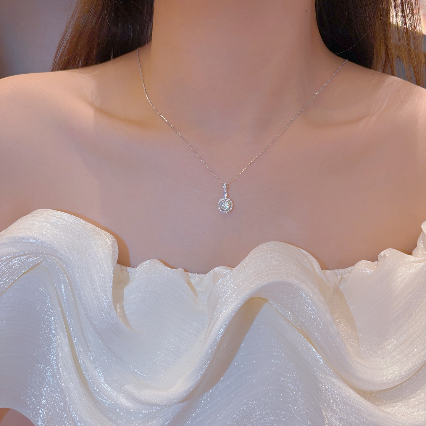 High Polish Silver Moissanite Necklace Girly Graduation Gold