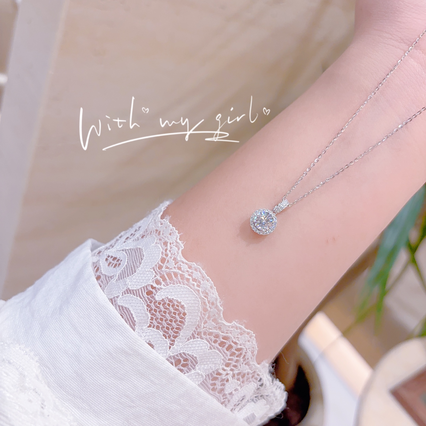 韓国風アレルギー対応シルバーモアッサナイトネックレスシルバー 通勤