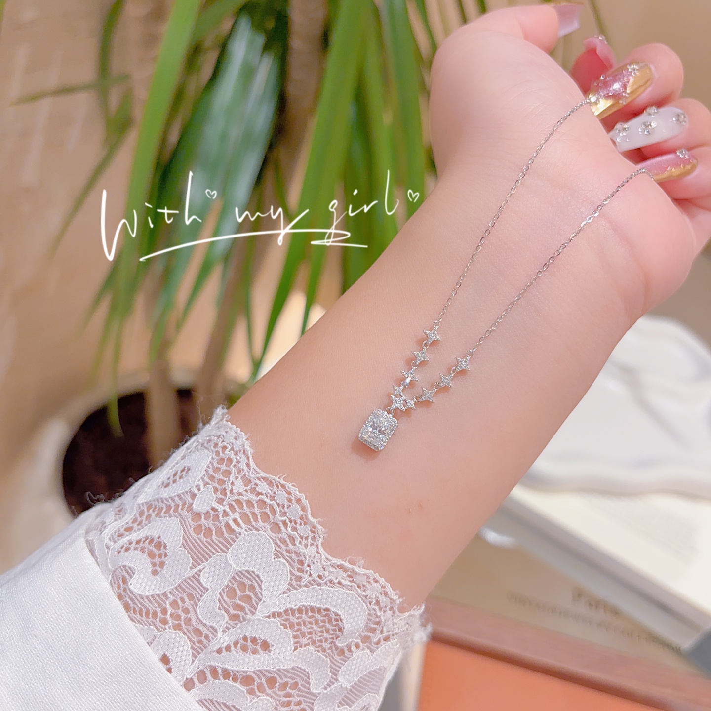 Nickel Free Silver Moissanite Necklace Minimalist Teacher's Day Silver