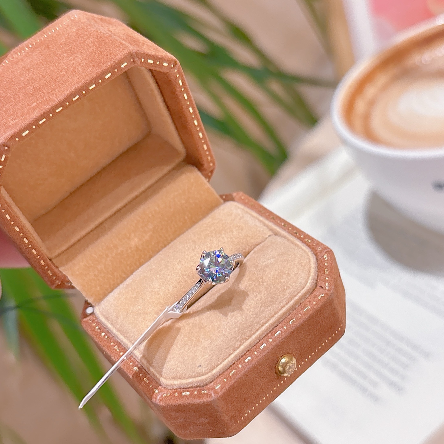 S925 Sterling Silver Moissanite Ring Lively Birthday Gold