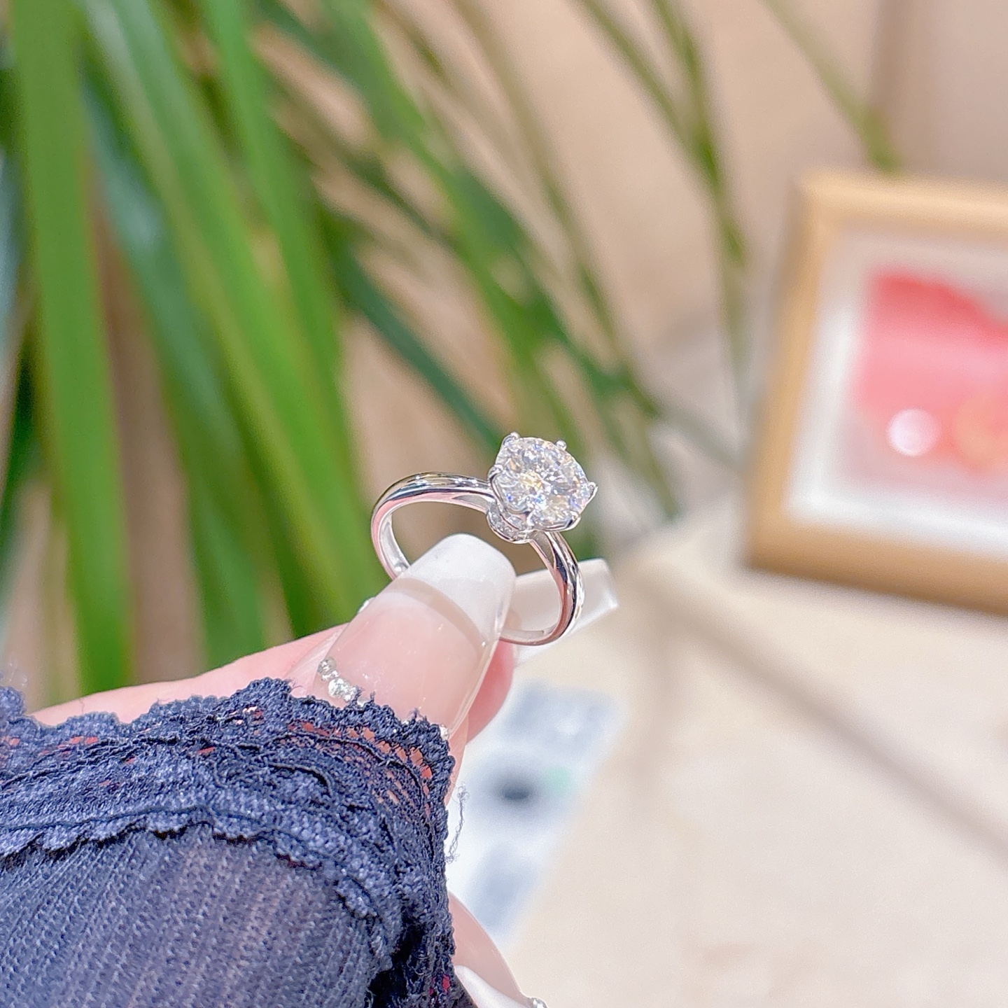 Low Allergy Silver Moissanite Ring Unique Gift for Her Silver