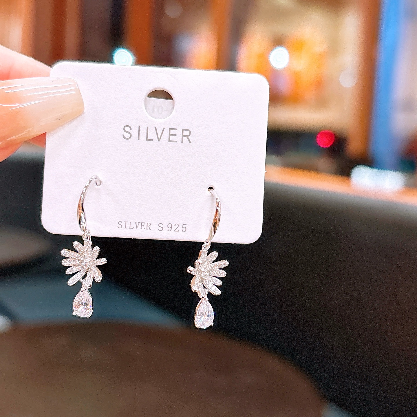 Solid Silver Drop & Thread Earrings Elegant Annual Party Silver