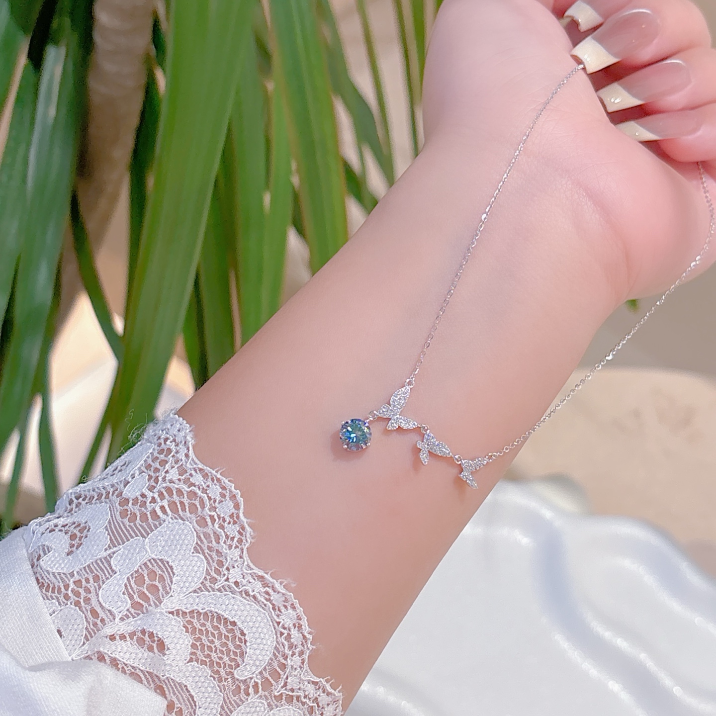 Nickelfreies Silber Moissanit Kette Weich Hochzeitsgeschenk Silber